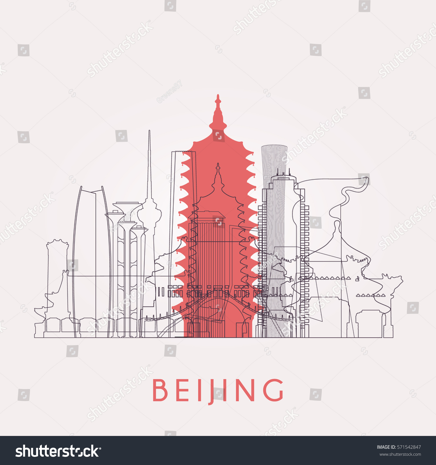 Outline Beijing Skyline Landmarks Vector Illustration Stock Vector Outline Beijing Skyline Landmarks Vector Illustration Stock Vector