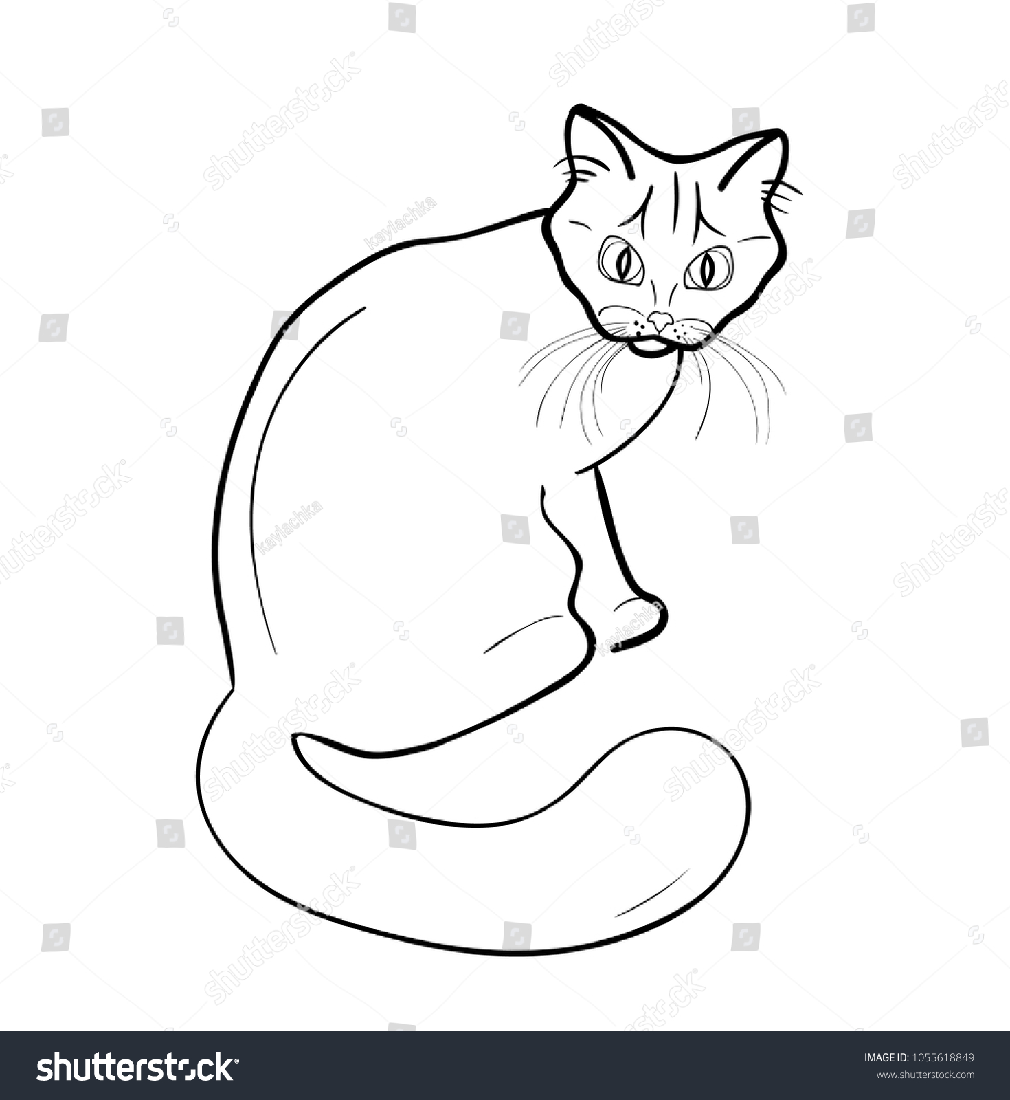 Outline Black Cat On White Blackground Stock Vector (Royalty Free ...