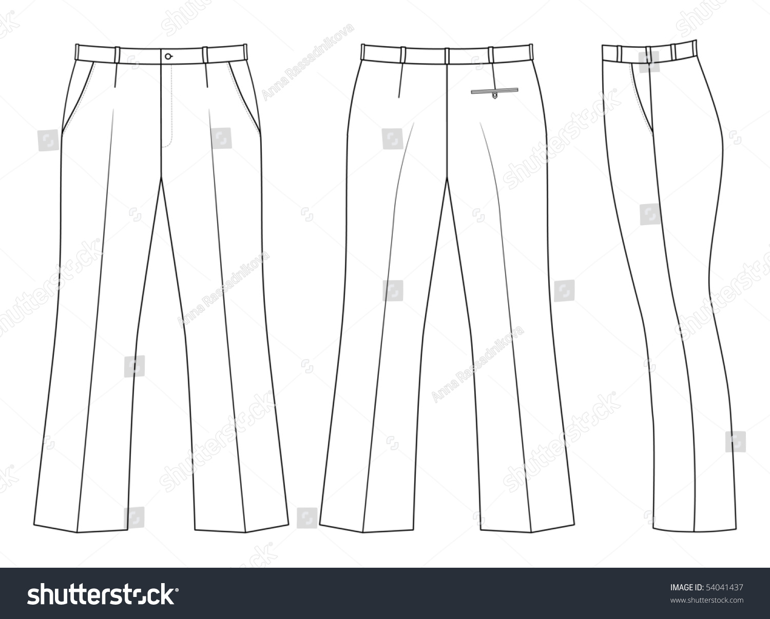 Outline Black-White Pants Vector Illustration Isolated On White ...