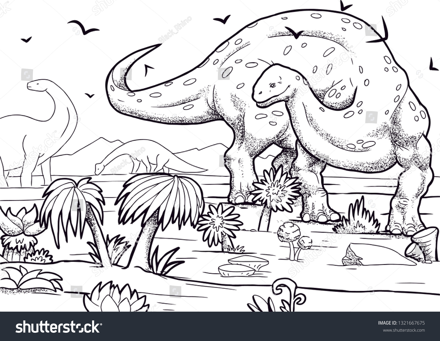 Stock vektor „Outline Brontosaurus Dinosaur Illustration Coloring Page