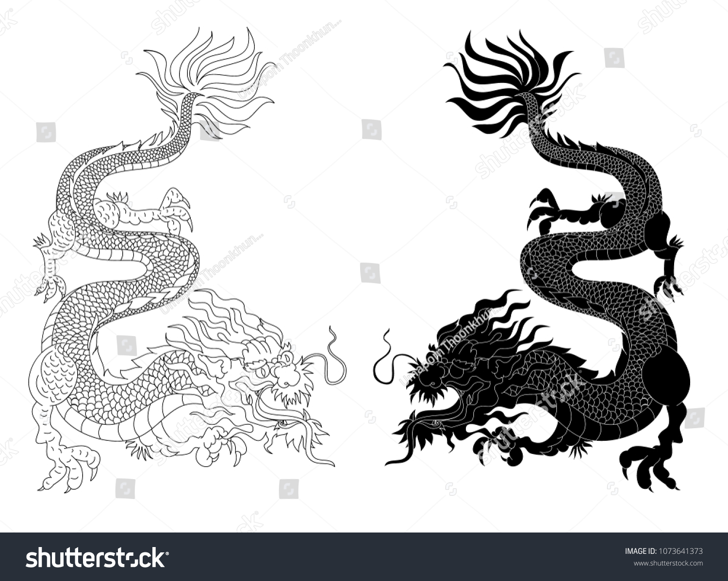 Outline Chinese Dragon Illustration Tattoo Designjapanese Stock Vector Royalty Free 1073641373