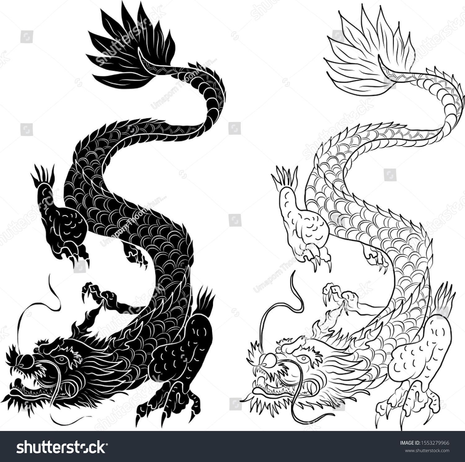 Outline Chinese Dragon Illustration Tattoo Design Stock Vector Royalty Free