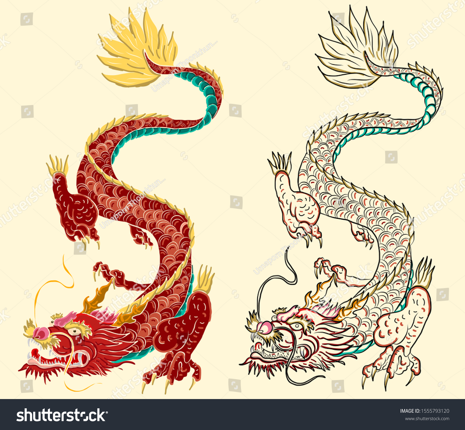 Outline Chinese Dragon Illustration Tattoo Design Stock Vector Royalty Free