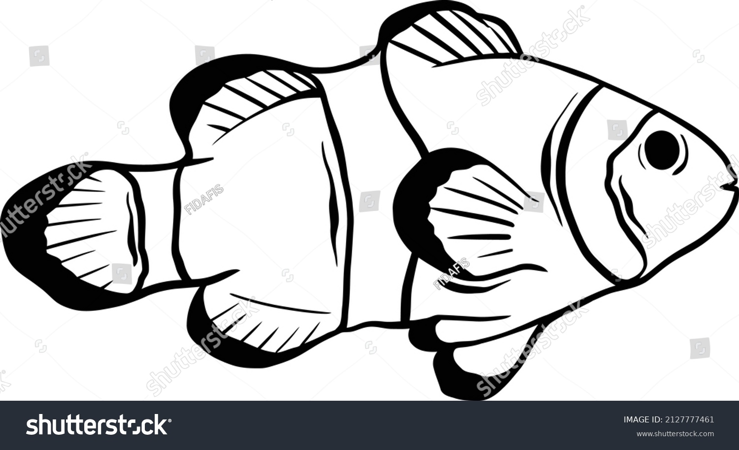 black and white clownfish outline clip art preview
