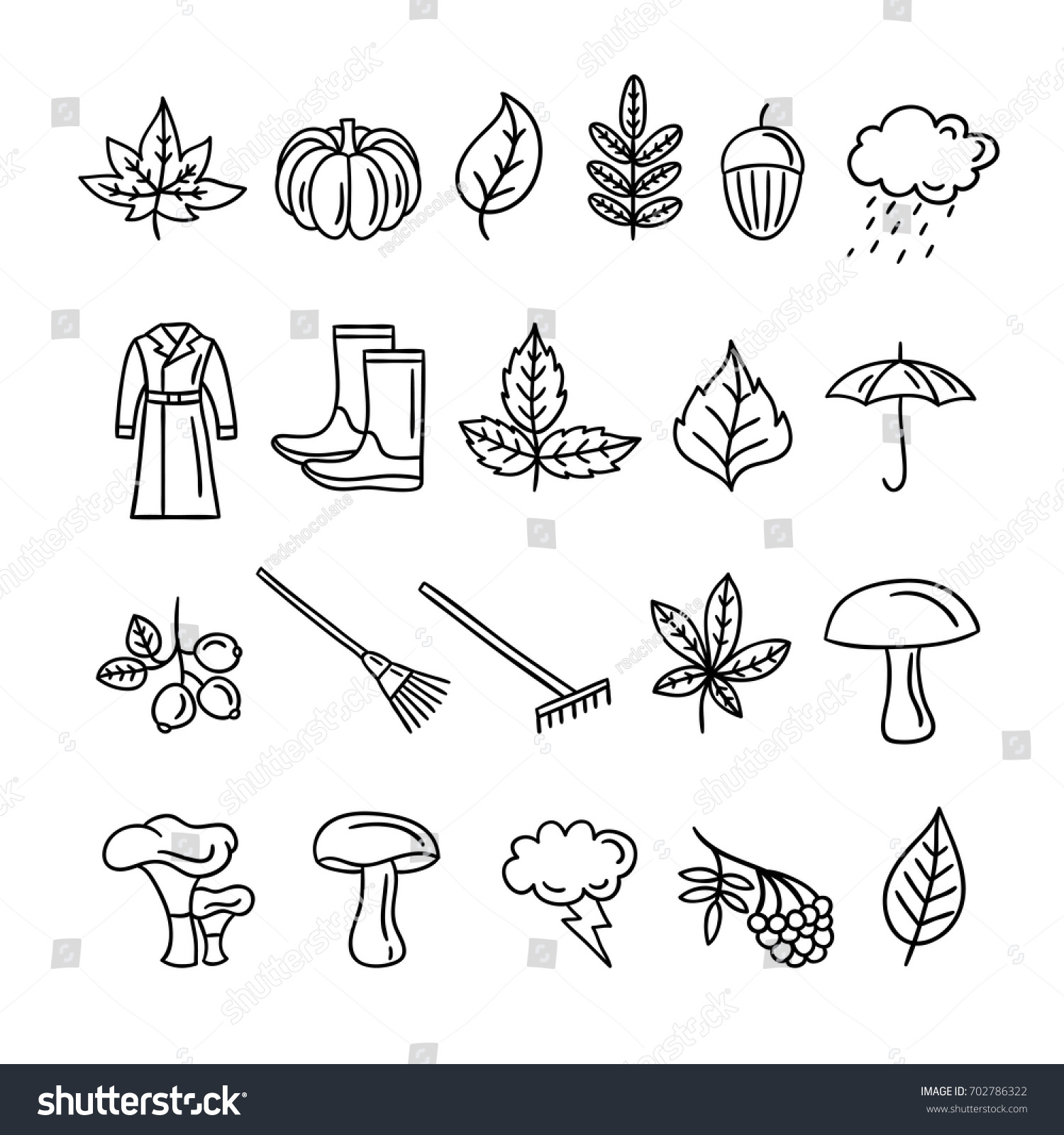 Outline Cute Autumn Symbols Vector Set Stock Vector (Royalty Free ...