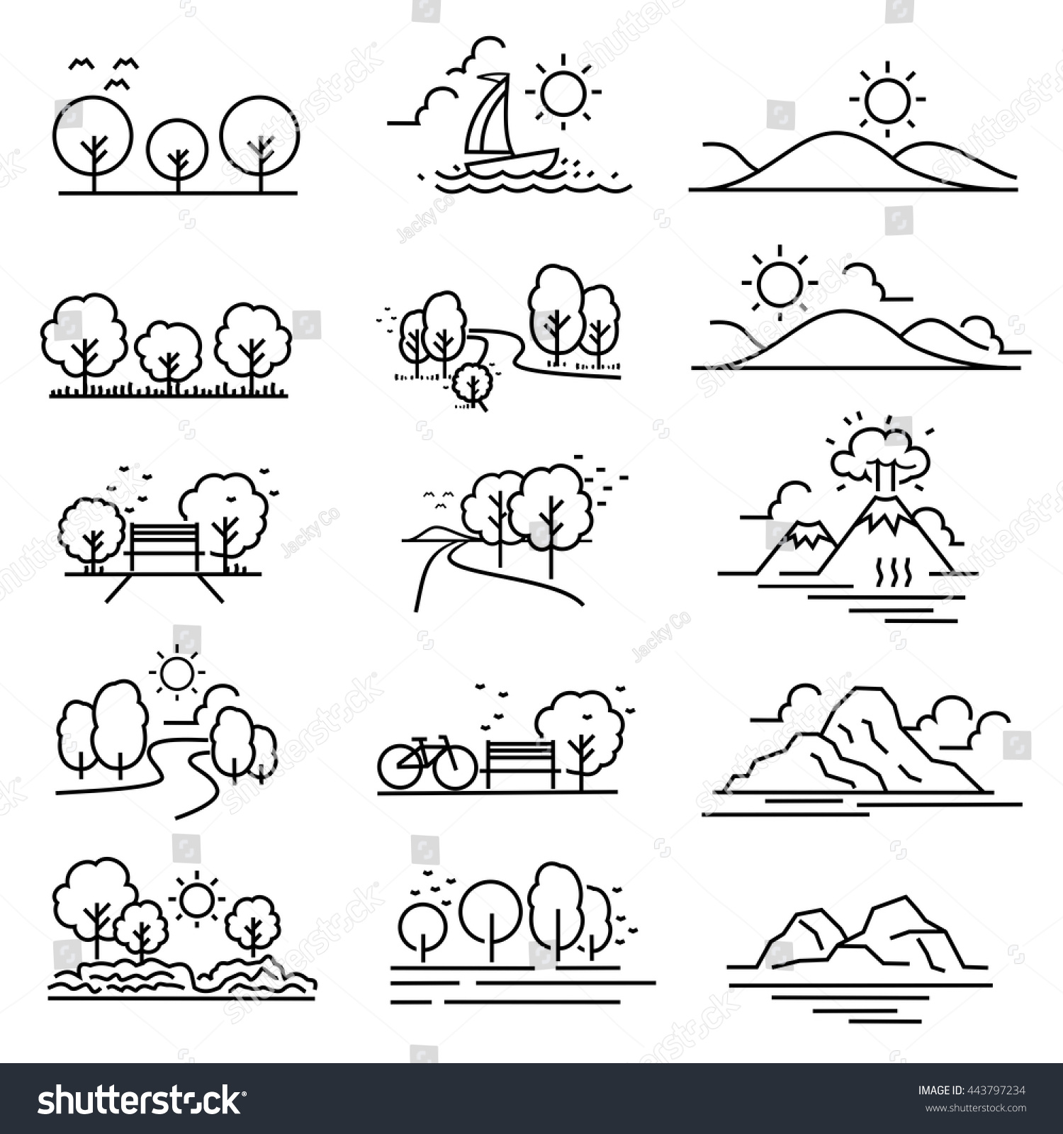 Outline Design View Images Nature Landscape Stock Vector 443797234 ...