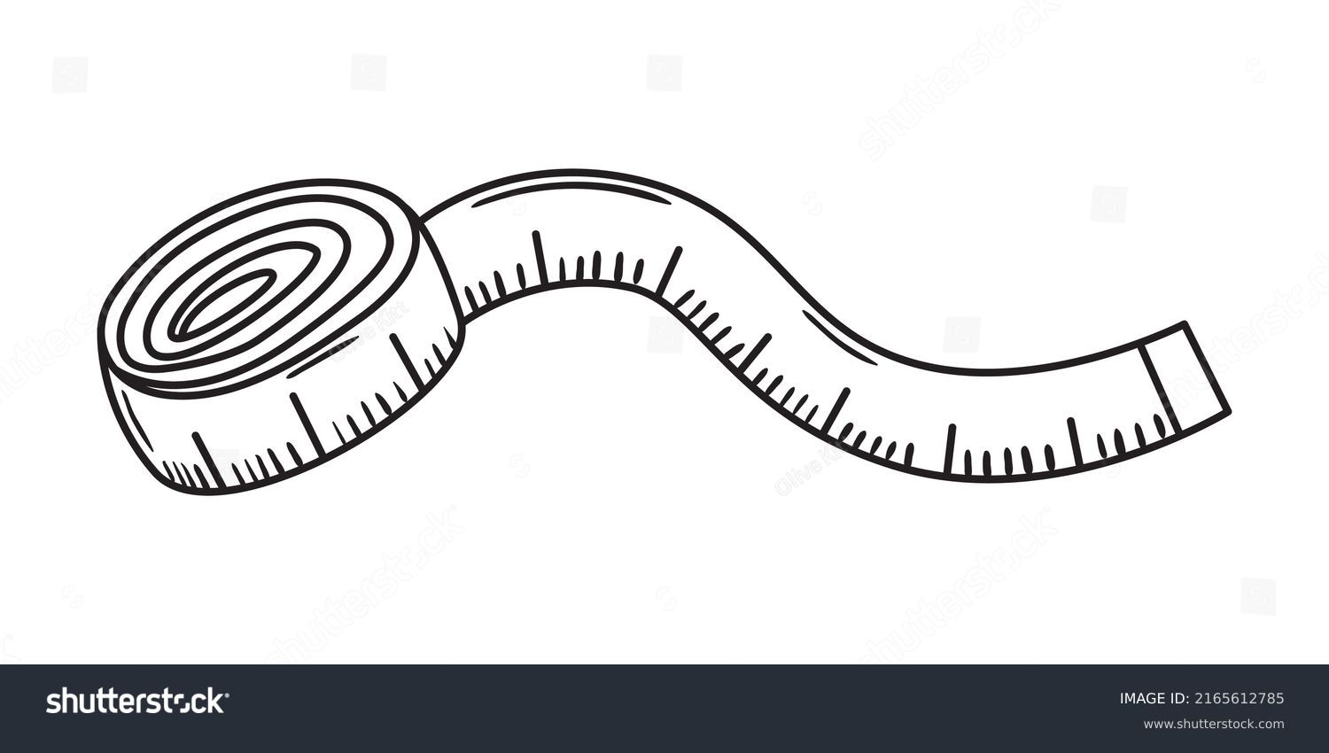 SVG of Outline doodle illustration of tape measure. Hand drawn sketch of rolled metric ribbon. Studio, atelier, fitness vector icon isolated on white background svg