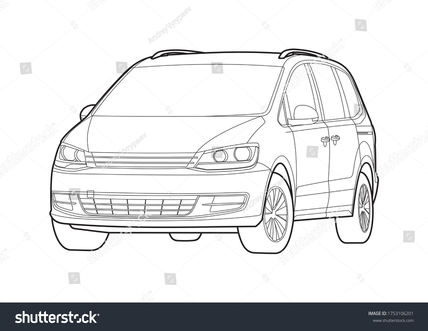 Outline Drawing Minivan Sharan Stock Vector (Royalty Free) 1753106201