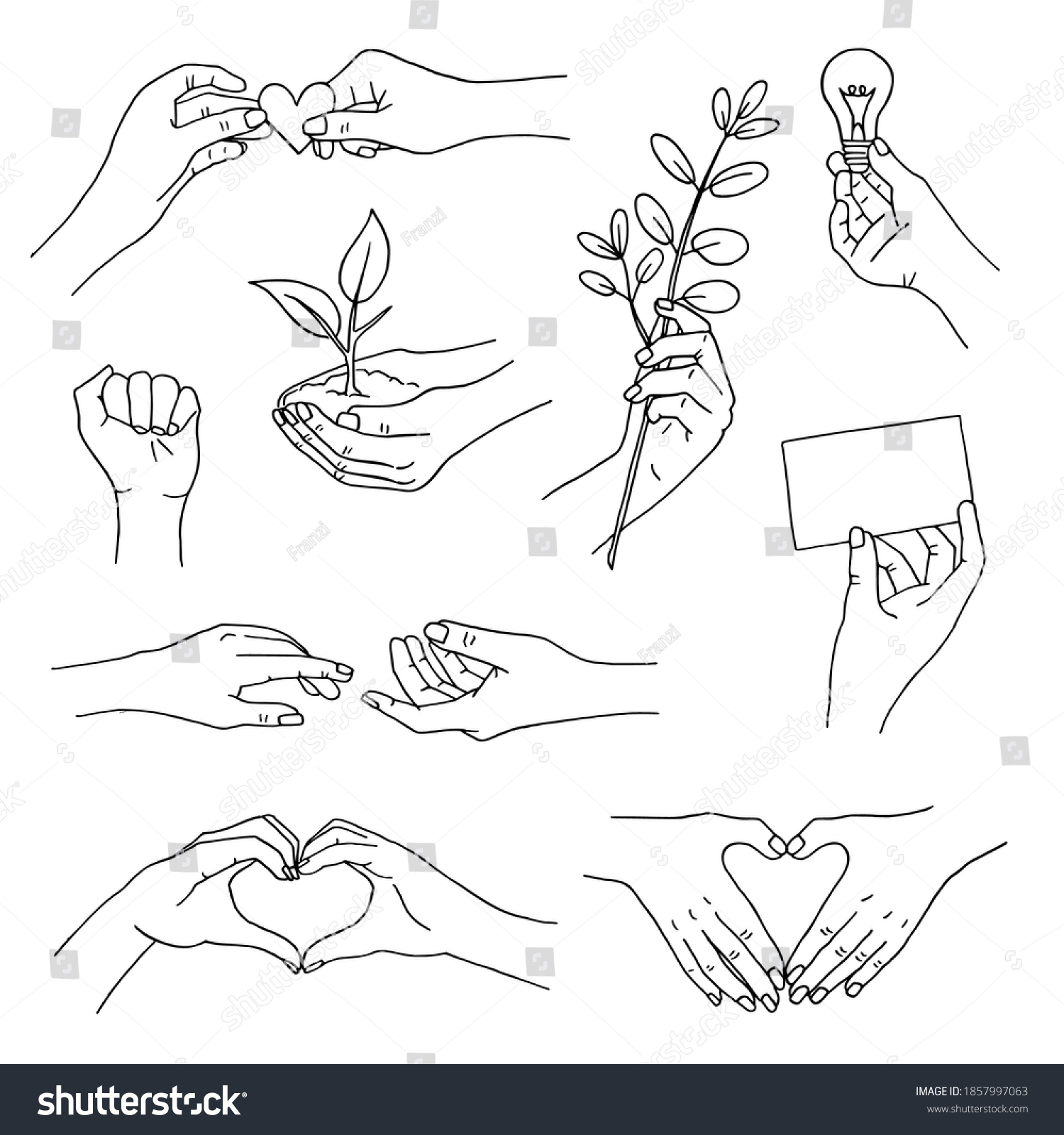 Outline Drawings Hands Moving Holding Different Stock Vector (Royalty ...