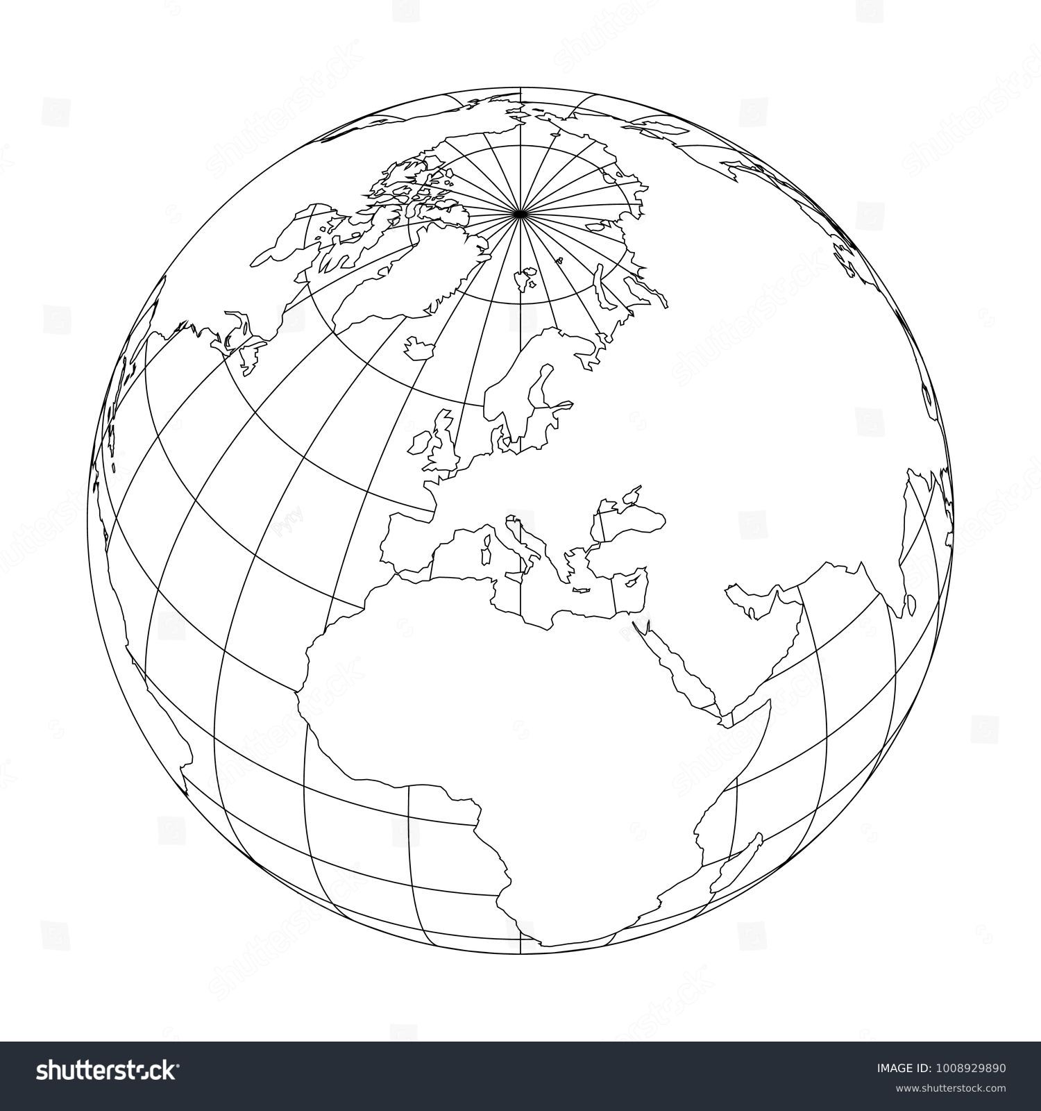 Outline Earth Globe Map World Focused Stock Vector (Royalty Free ...