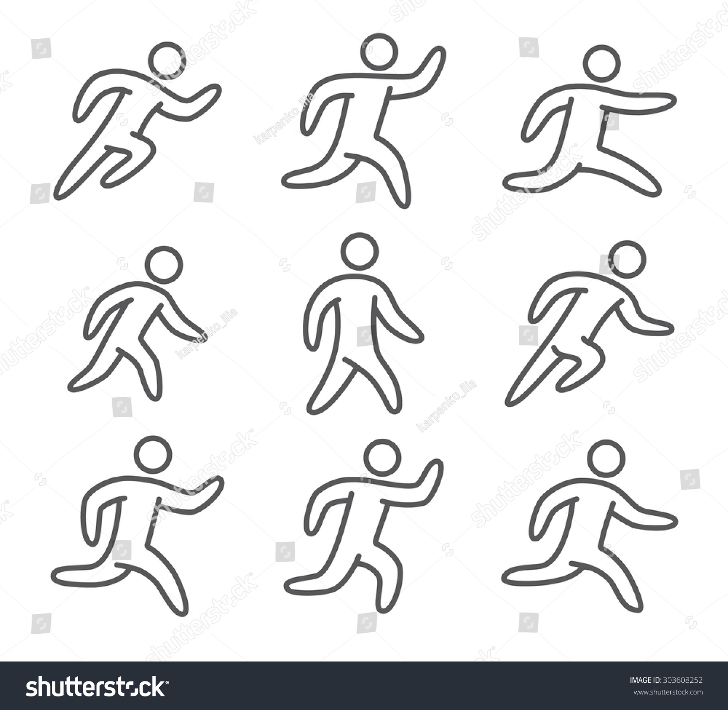 Outline Figure Set Runners Linear Sports Stock Vector (Royalty Free ...