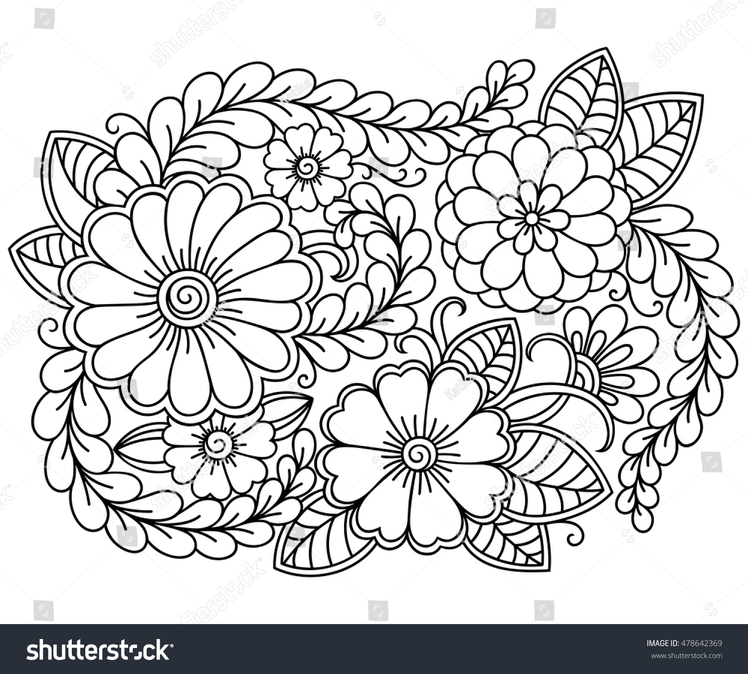 Outline Floral Pattern Coloring Book Page Stock Vector (Royalty Free ...