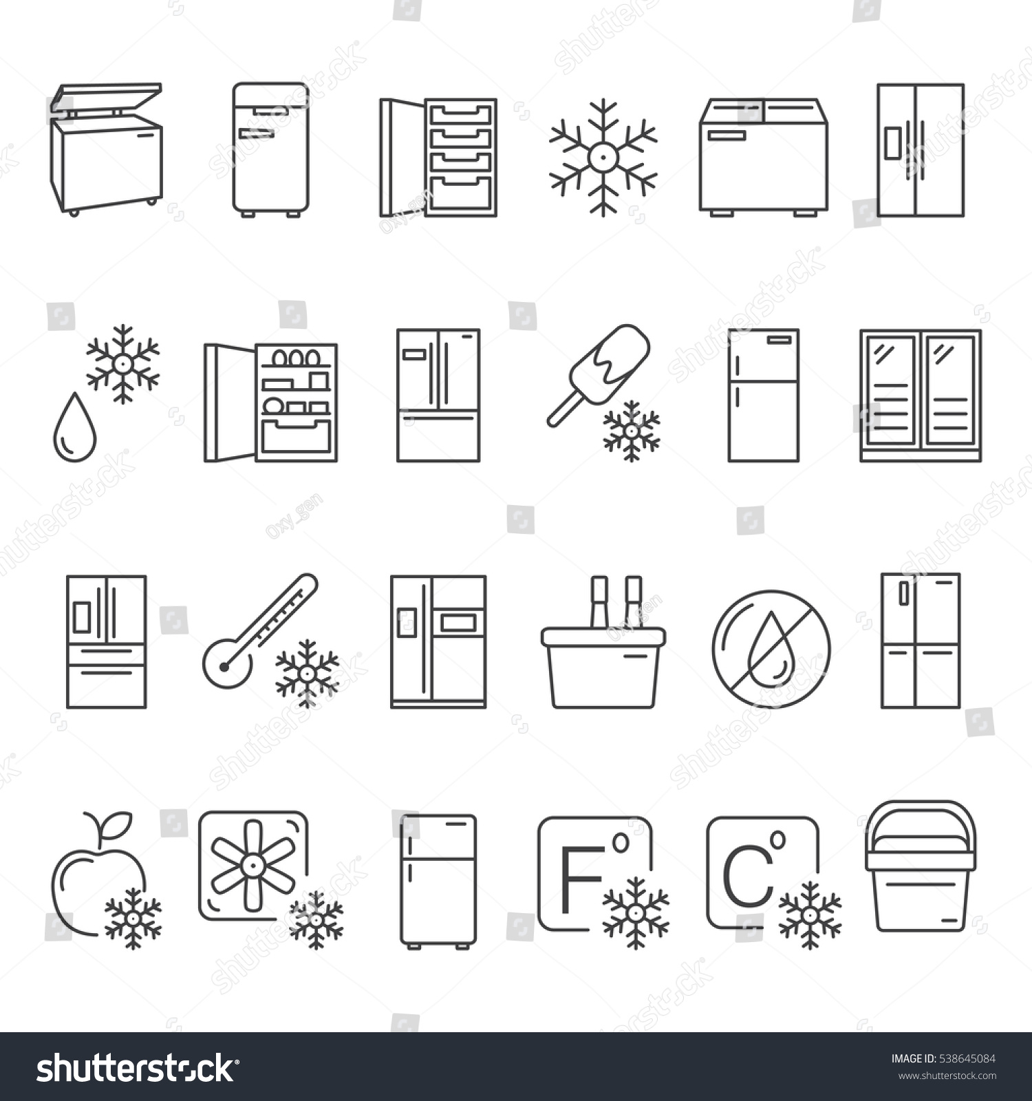 SVG of Outline Fridge Icons, Signs and Symbols Set. Kitchen Appliances,  Equipment, Freeze Refrigerator Line Vector Illustration. With Freezer, Portable Fridge, etc. svg
