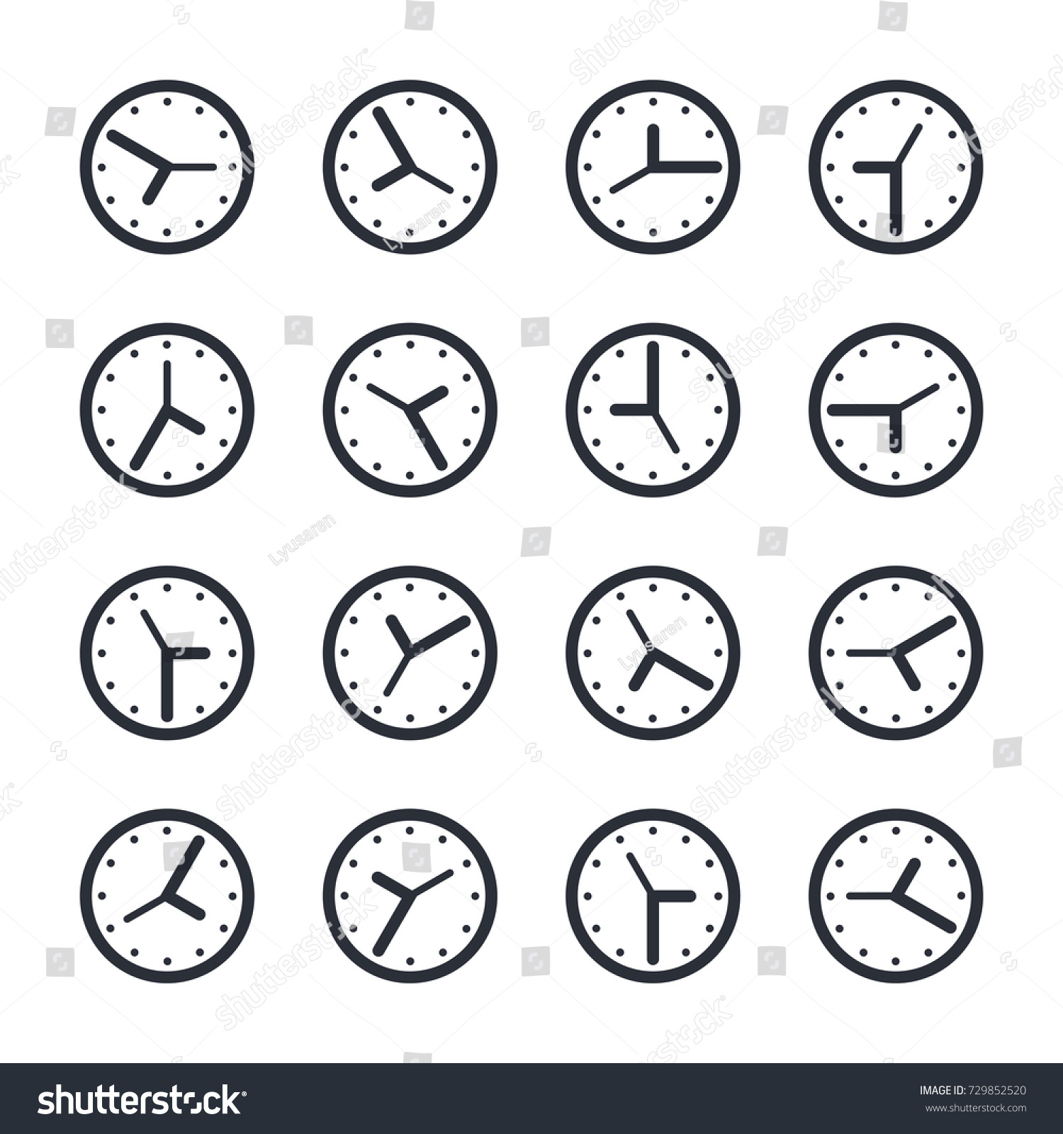 Outline Illustration 16 Clocks Vector Icons Stock Vector (Royalty Free ...