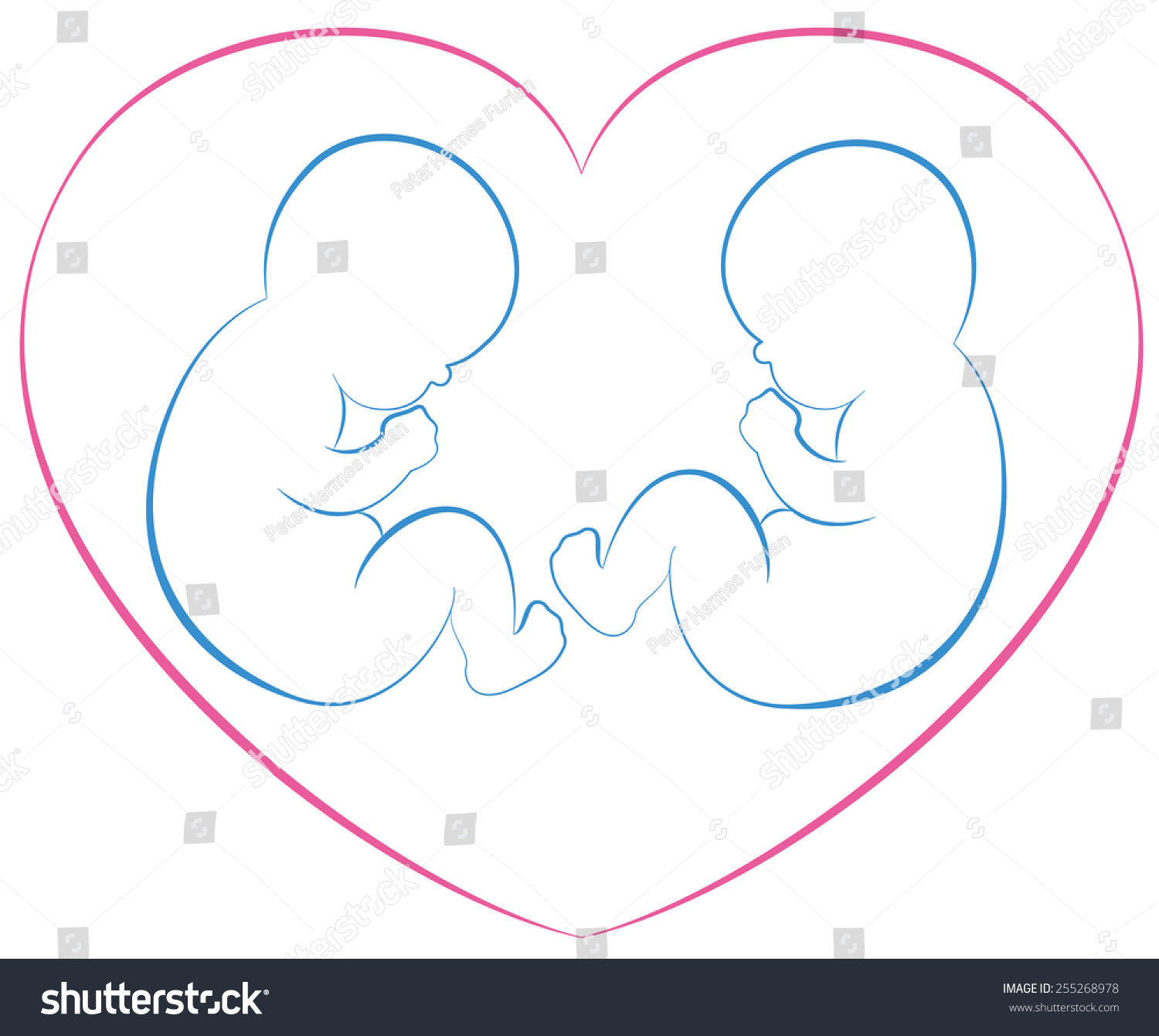 Outline Illustration Two Babies Twins Pink Stock Vector 255268978 ...