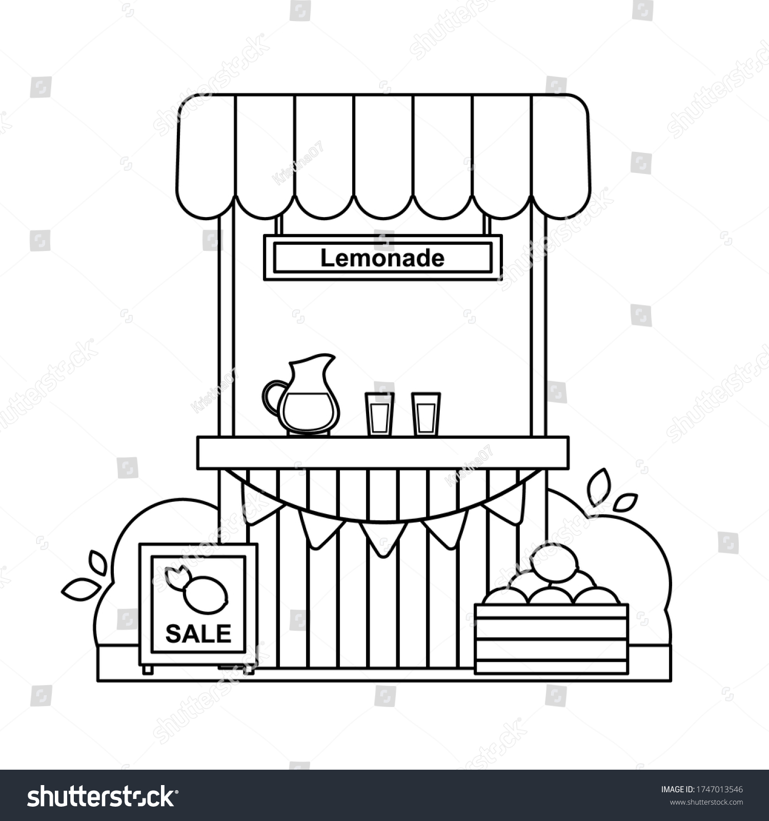 Outline Lemonade Stand Black White Vector Stock Vector (Royalty Free ...