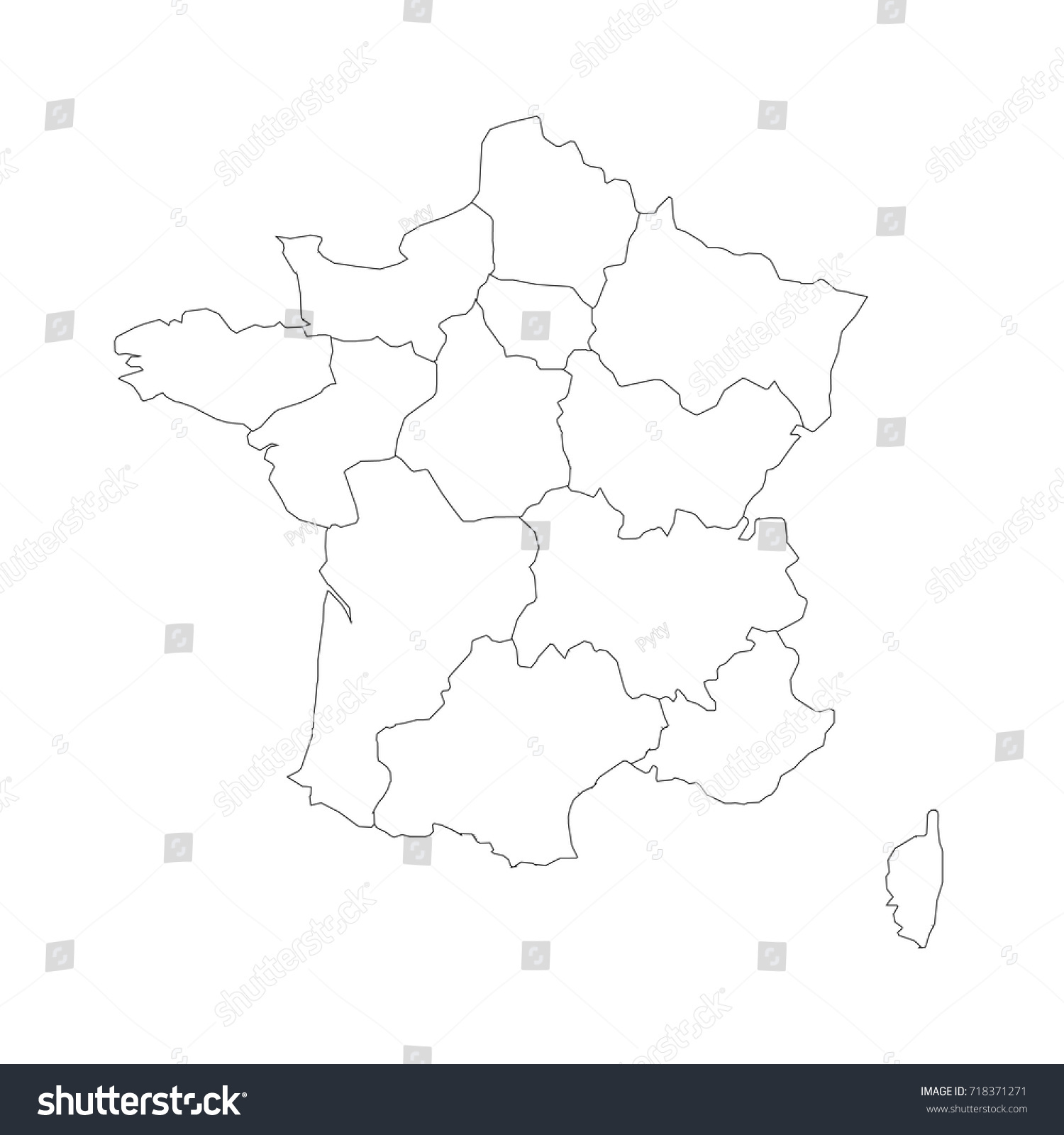 Outline Map France Divided Into 13 Stock Vector 718371271 - Shutterstock