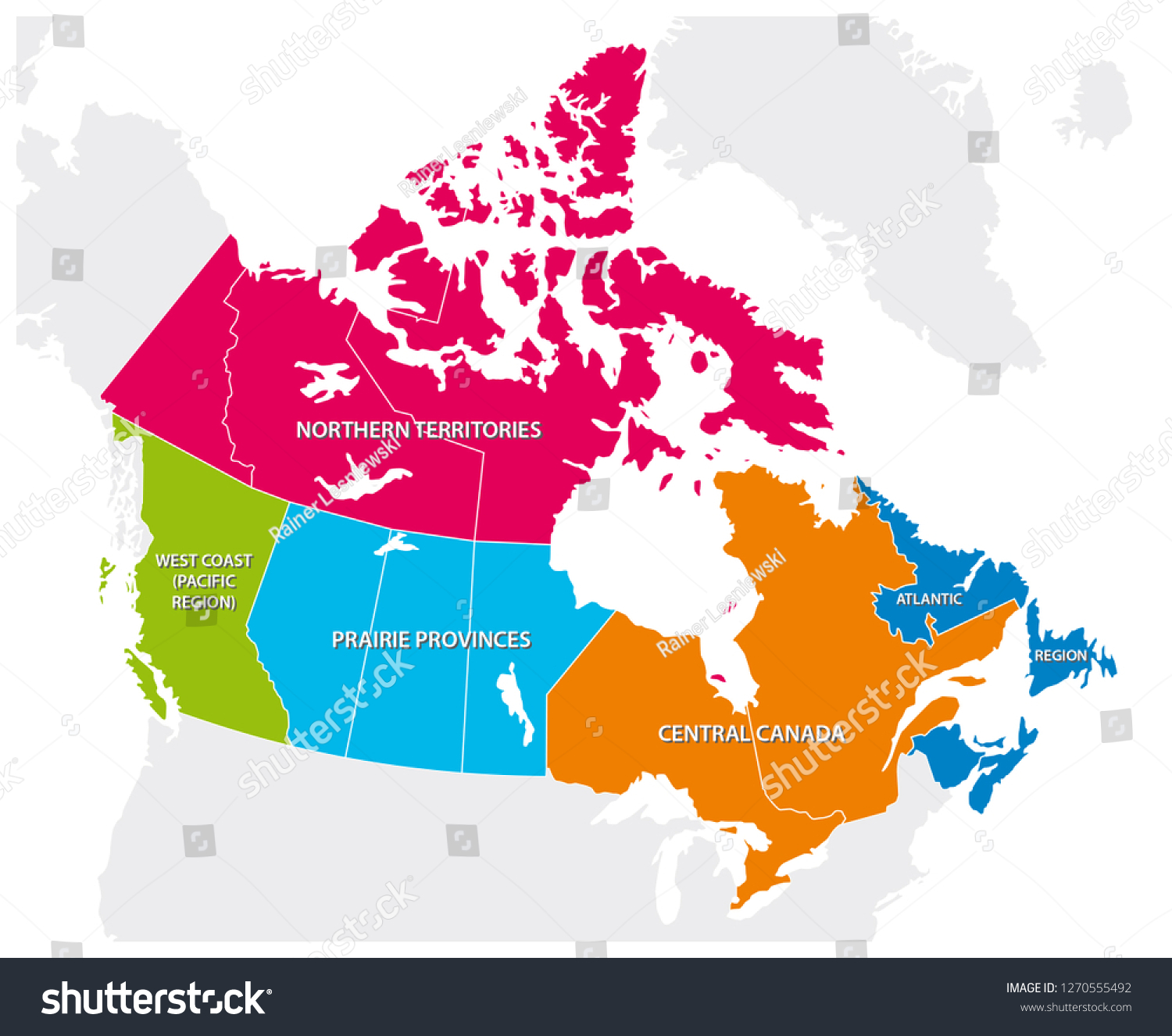 Outline Map Five Canadian Regions Stock Vector Royalty Free