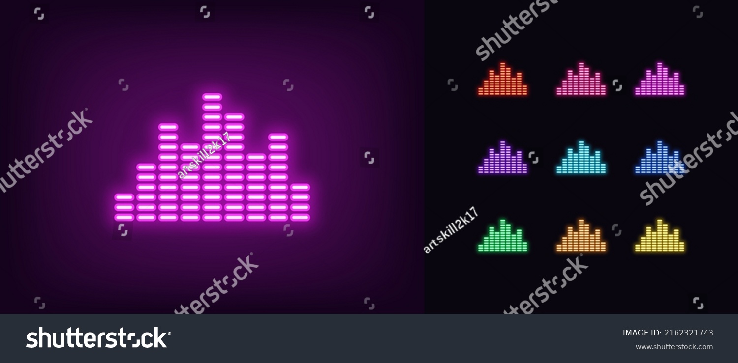 SVG of Outline neon music equalizer icon. Glowing neon sound equalizer with bars, soundwave pictogram. Musical track and sound spectrum, music player, digital equalizer for interface. Vector icon set svg