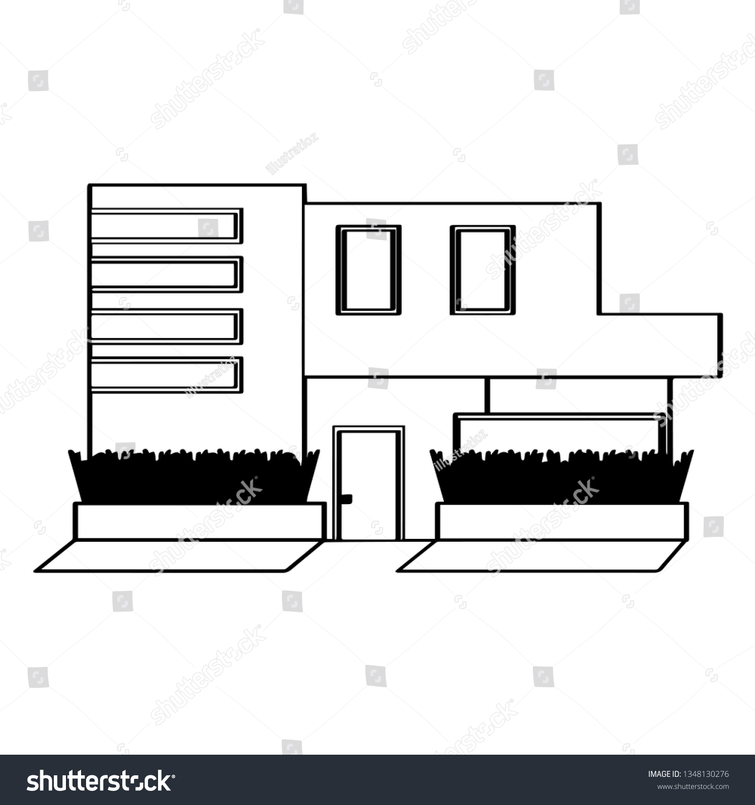 Outline Modern House Building Vector Illustration Stock Vector (Royalty ...