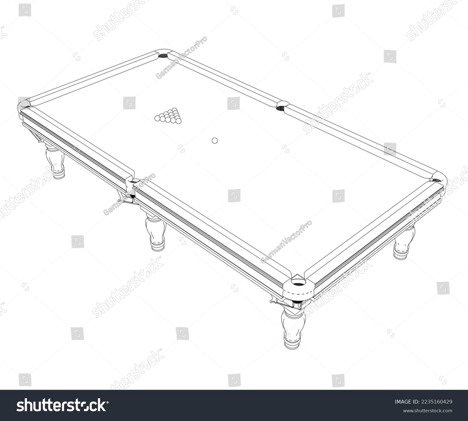 SVG of Outline of billiard table with balls from black lines isolated on white background. Isometric view. 3D. Vector illustration. svg
