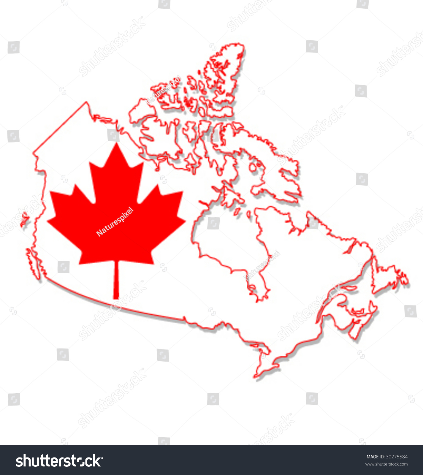 Outline Of Canada With A Red Maple Leaf Stock Vector Illustration ...