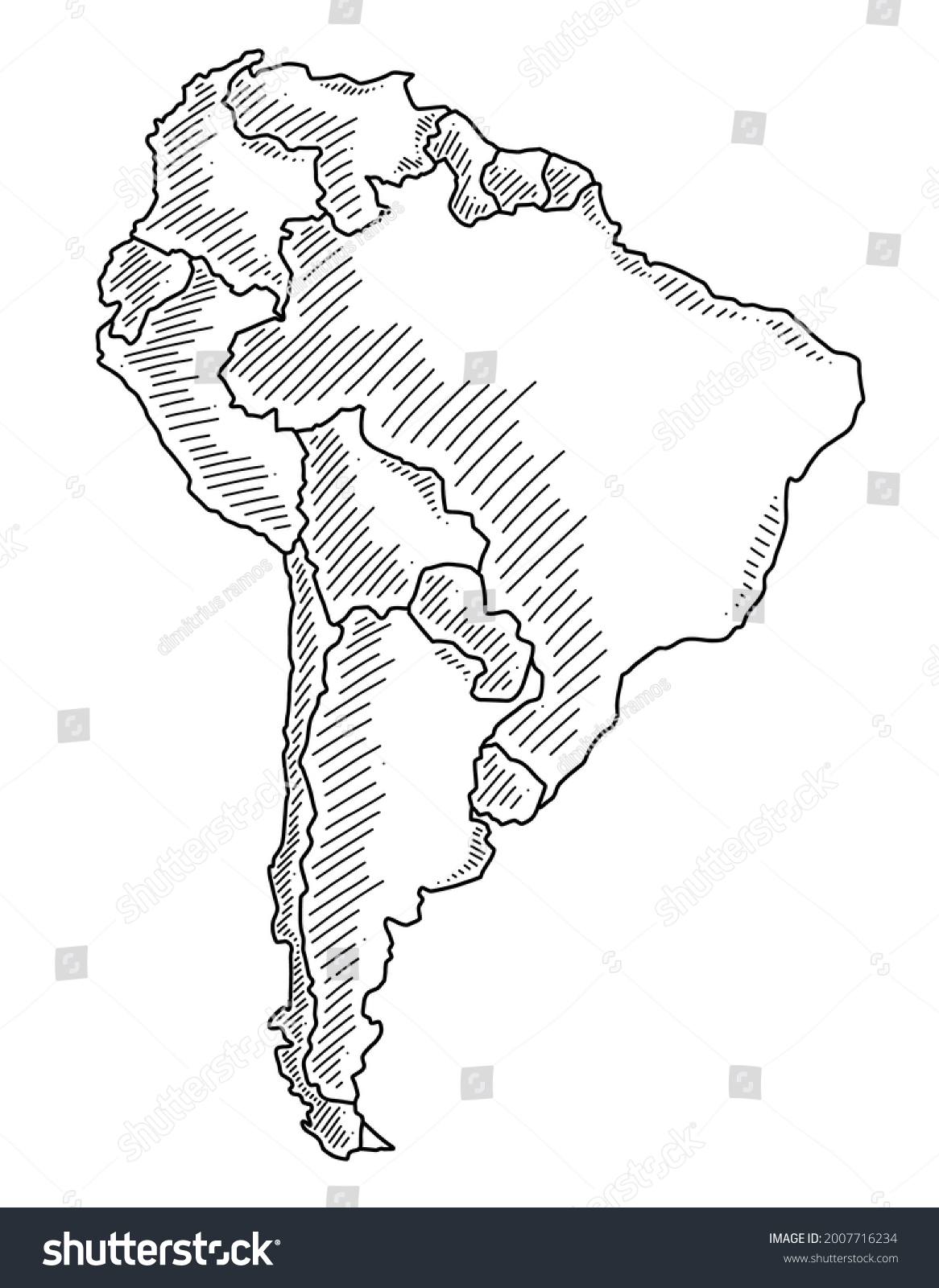 Outline Continent South America Black White Stock Vector (Royalty Free ...