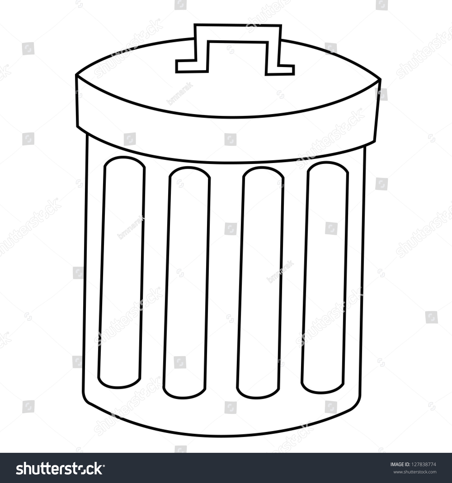 Outline Of Garbage Can Or Recycle Bin On White Background. Stock Vector ...