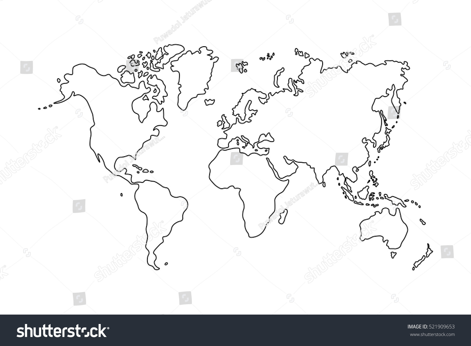 Outline Of World Map On White Background Stock Vector 521909653 ...