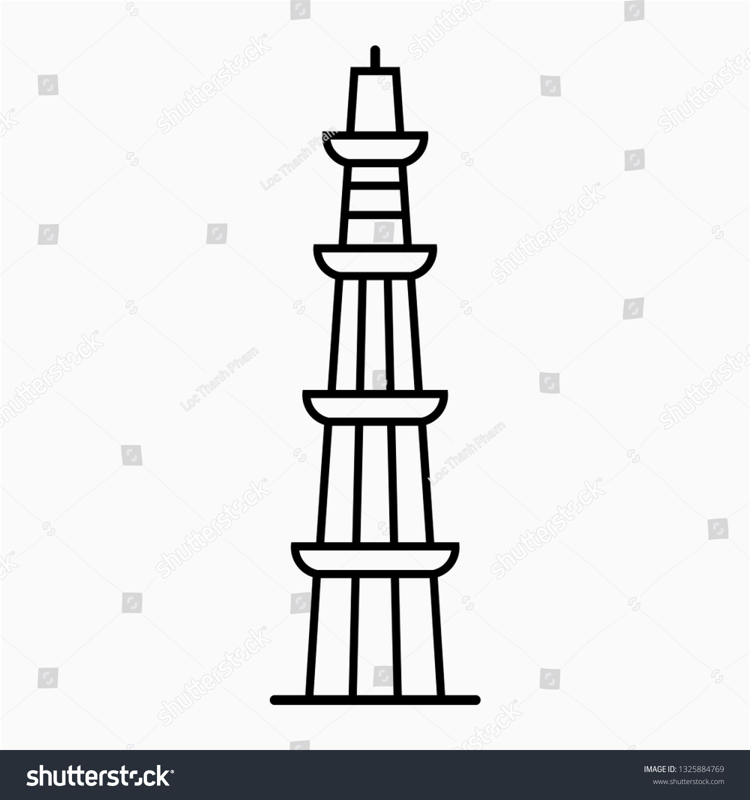 Outline Qutub Minar Pixel Perfect Vector Stock Vector Royalty Free 1325884769