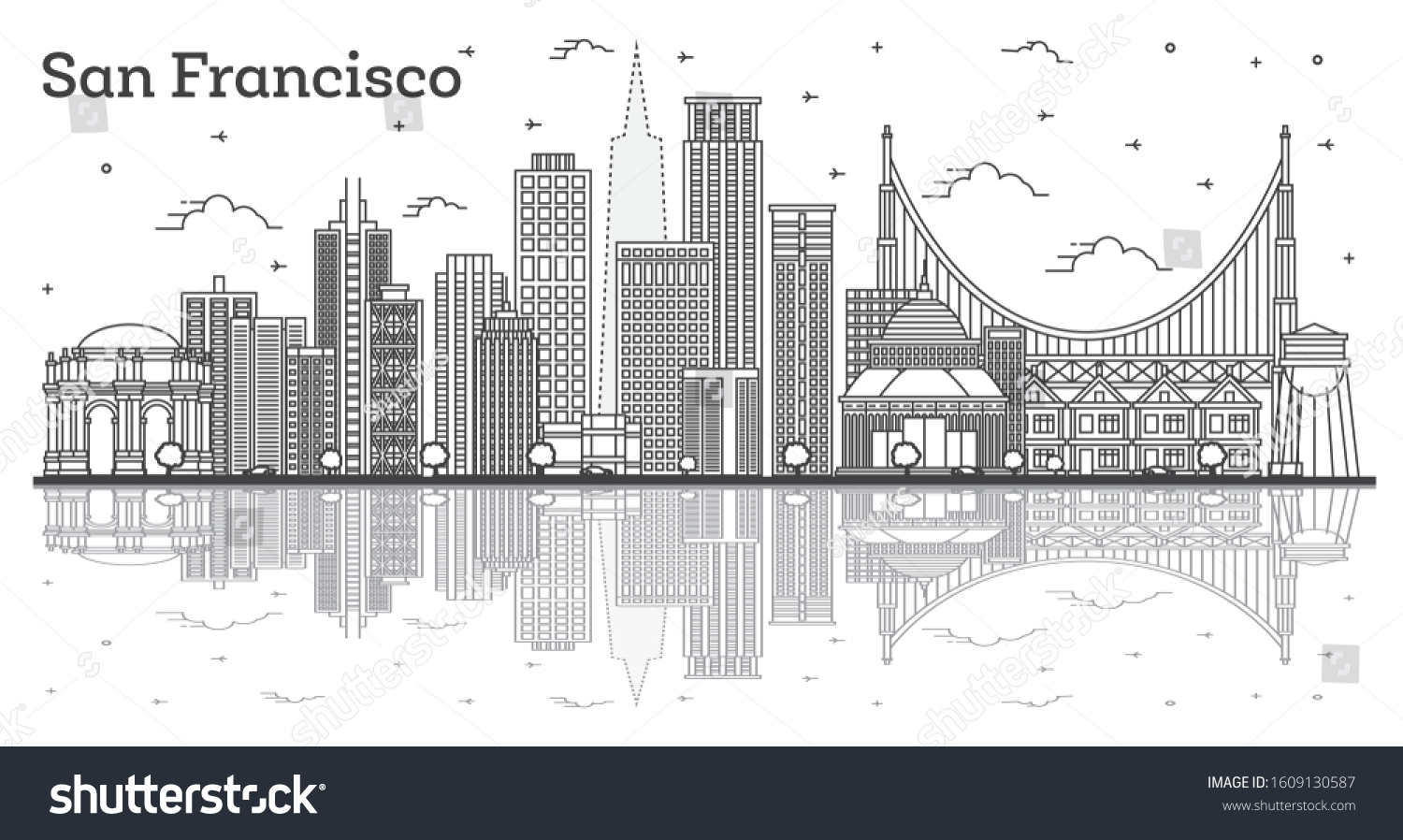 Outline San Francisco California City Skyline Stock Vector (Royalty ...