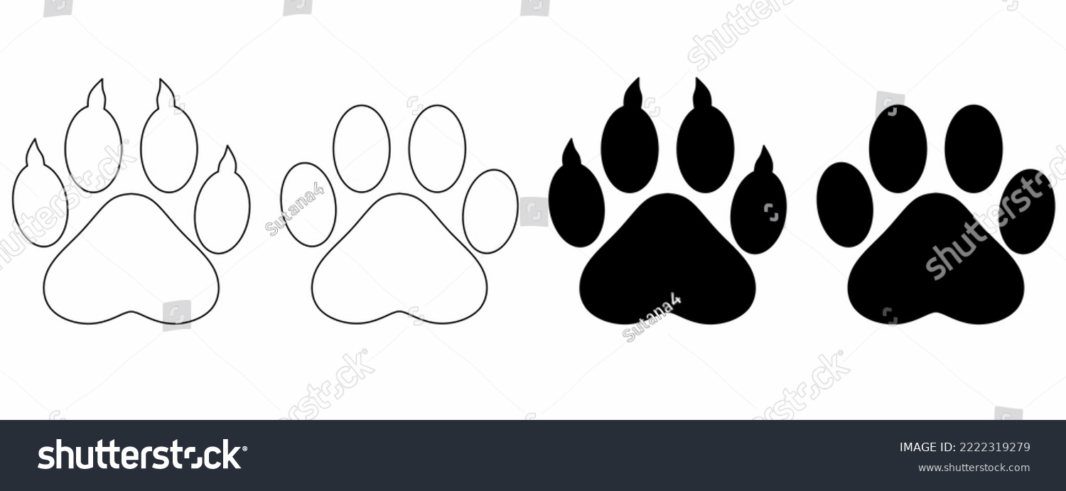 SVG of outline silhouette Paw prints icon set isolated on white background. paw print logo svg