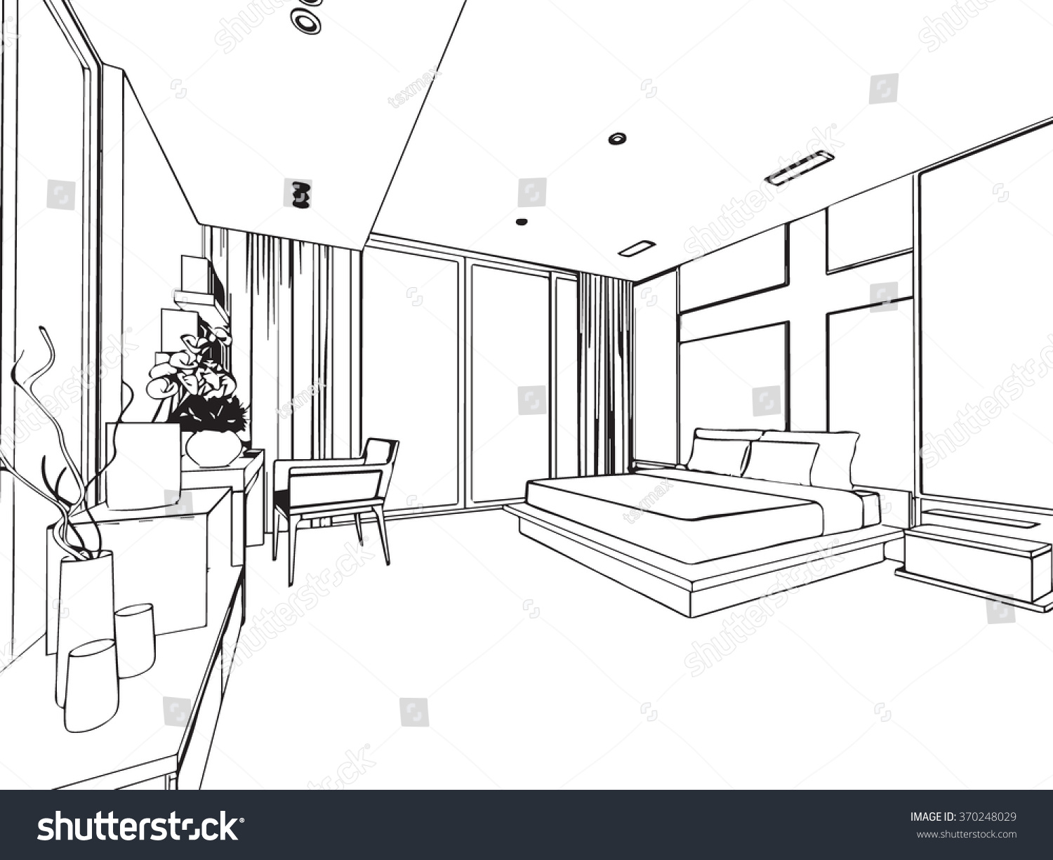 Outline Sketch Drawing Perspective Interior Space Stock Vector (Royalty ...