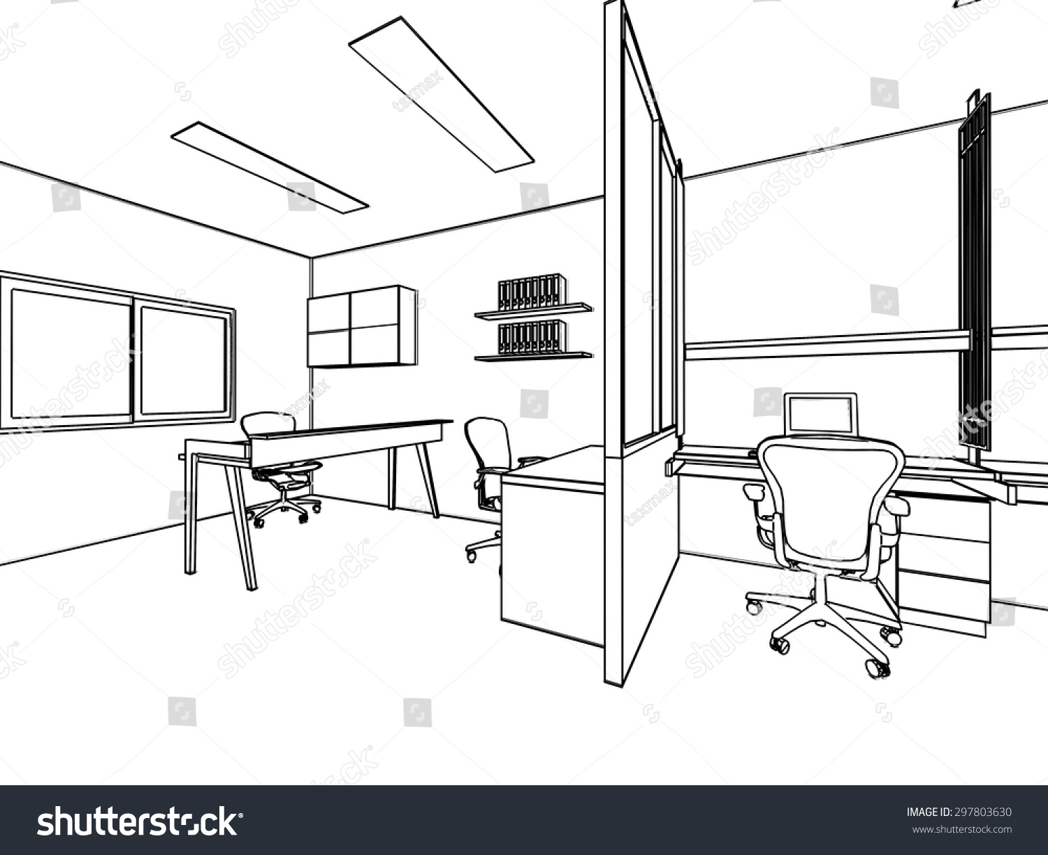 Outline Sketch Drawing Perspective Interior Space Stock