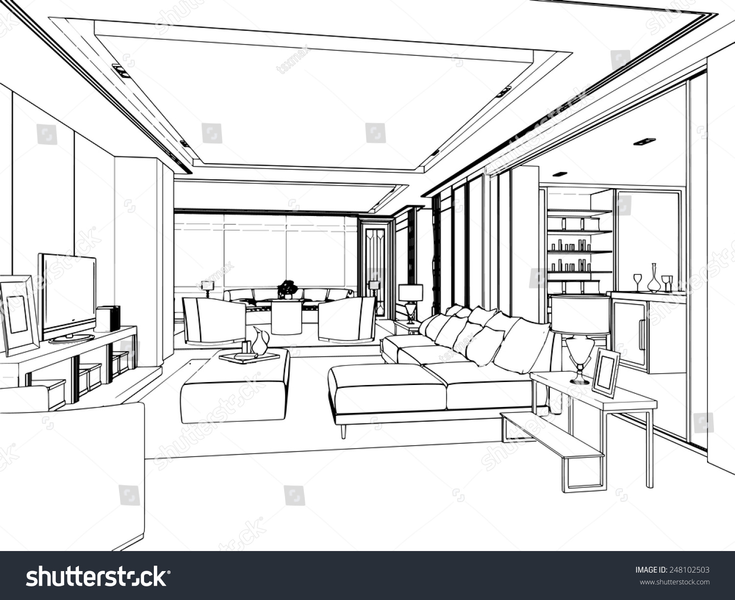 Outline Sketch Of A Interior Space Stock Vector Illustration 248102503 ...