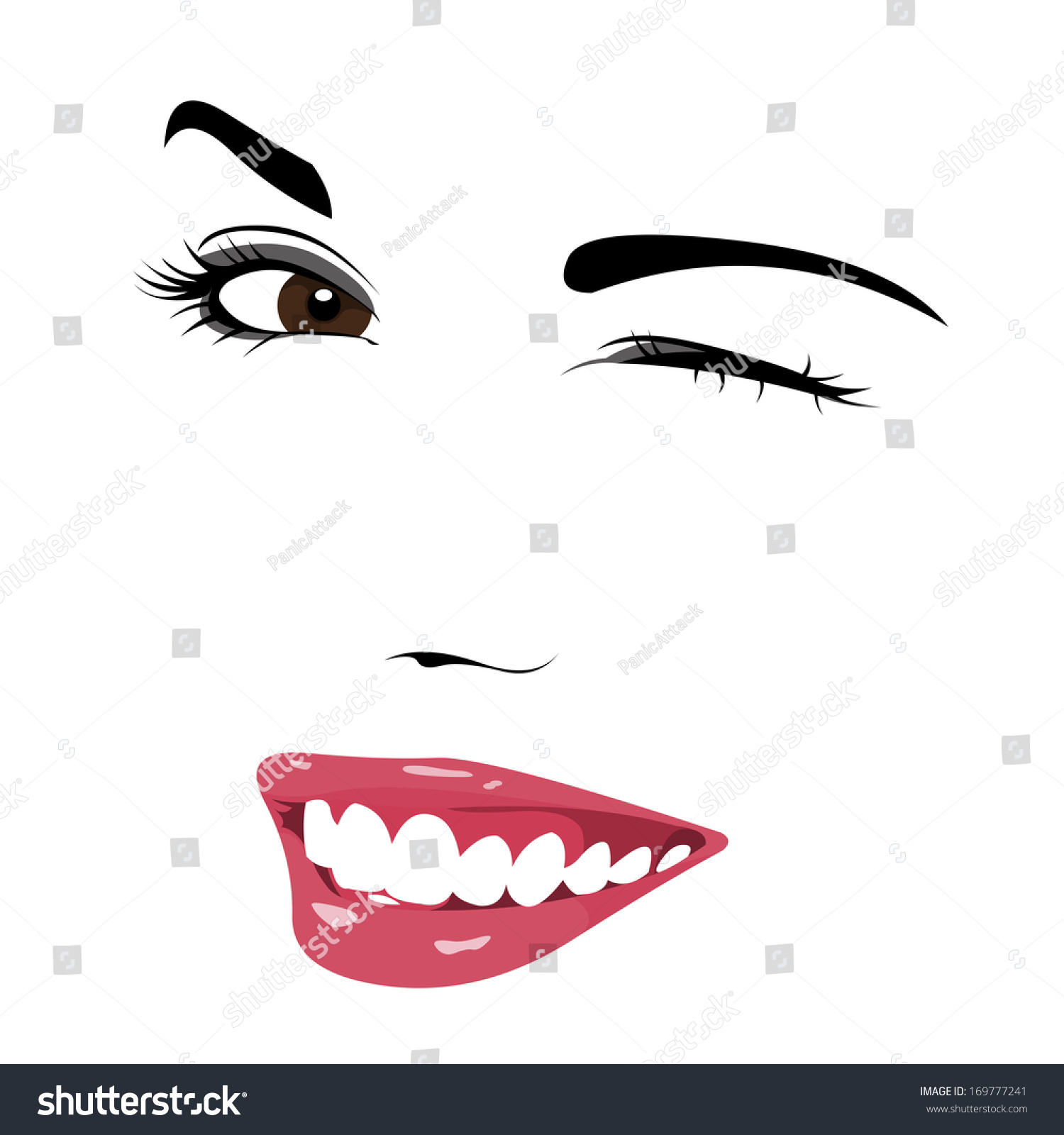 Outline Sketch Cute Young Woman Wink Stock Vector 169777241 - Shutterstock