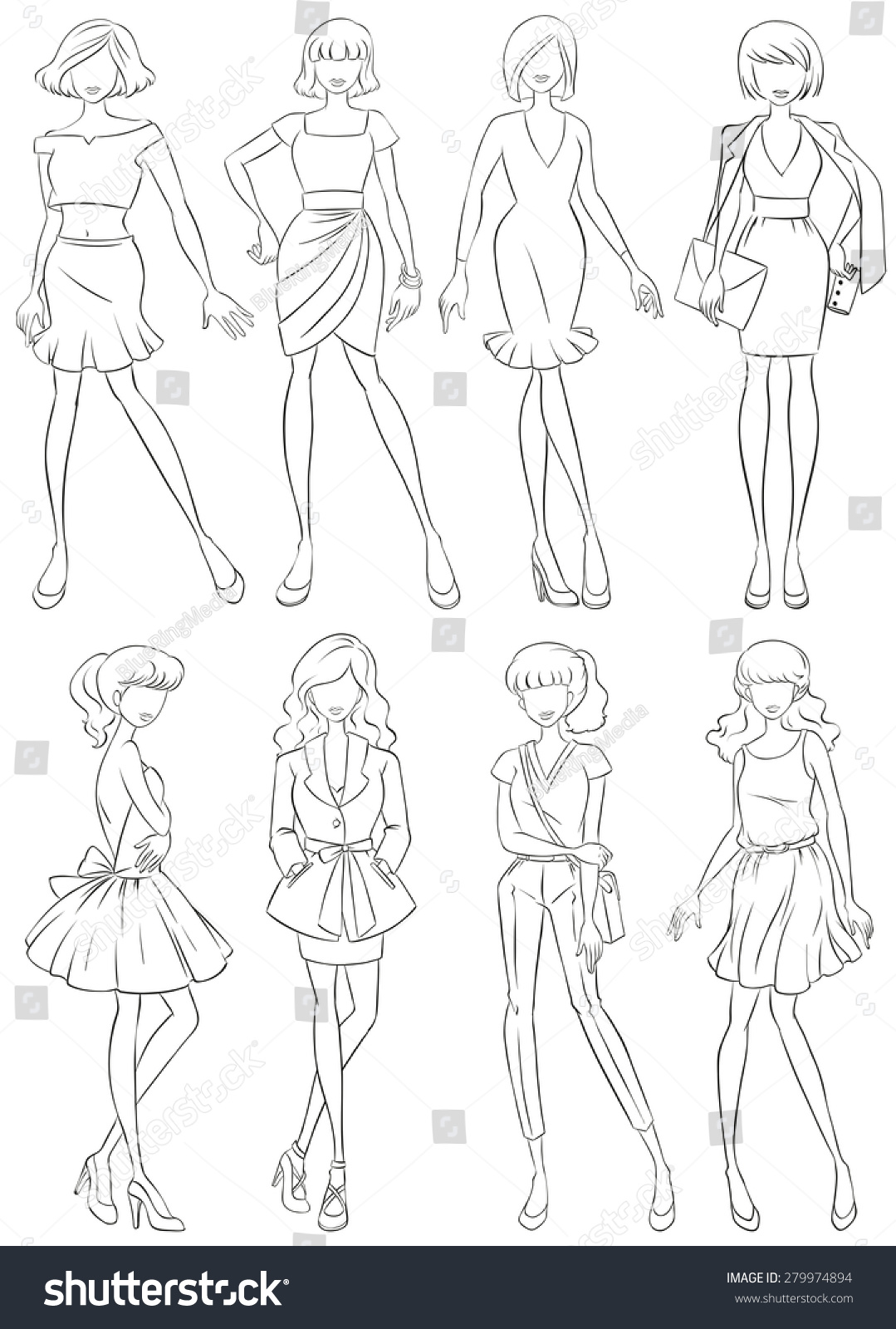 Outline Sketch Woman Fashion Clothes Stock Vector 279974894 - Shutterstock