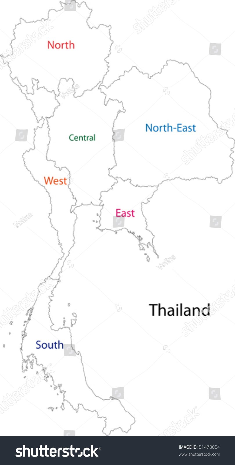 Outline Thailand Map Regions Stock Vector Royalty Free