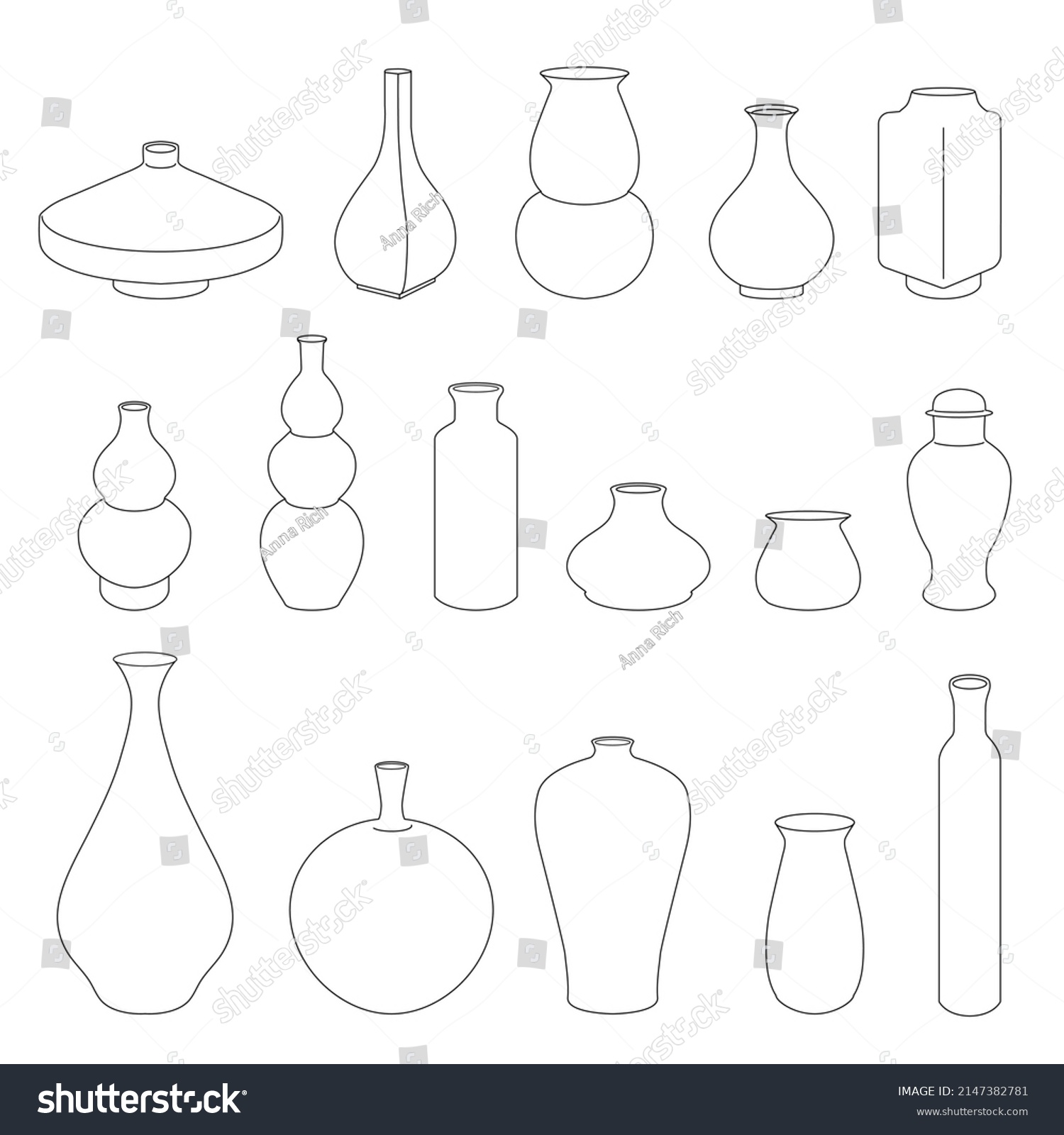 Outline Vases Collection Isolated On White Stock Vector (Royalty Free ...