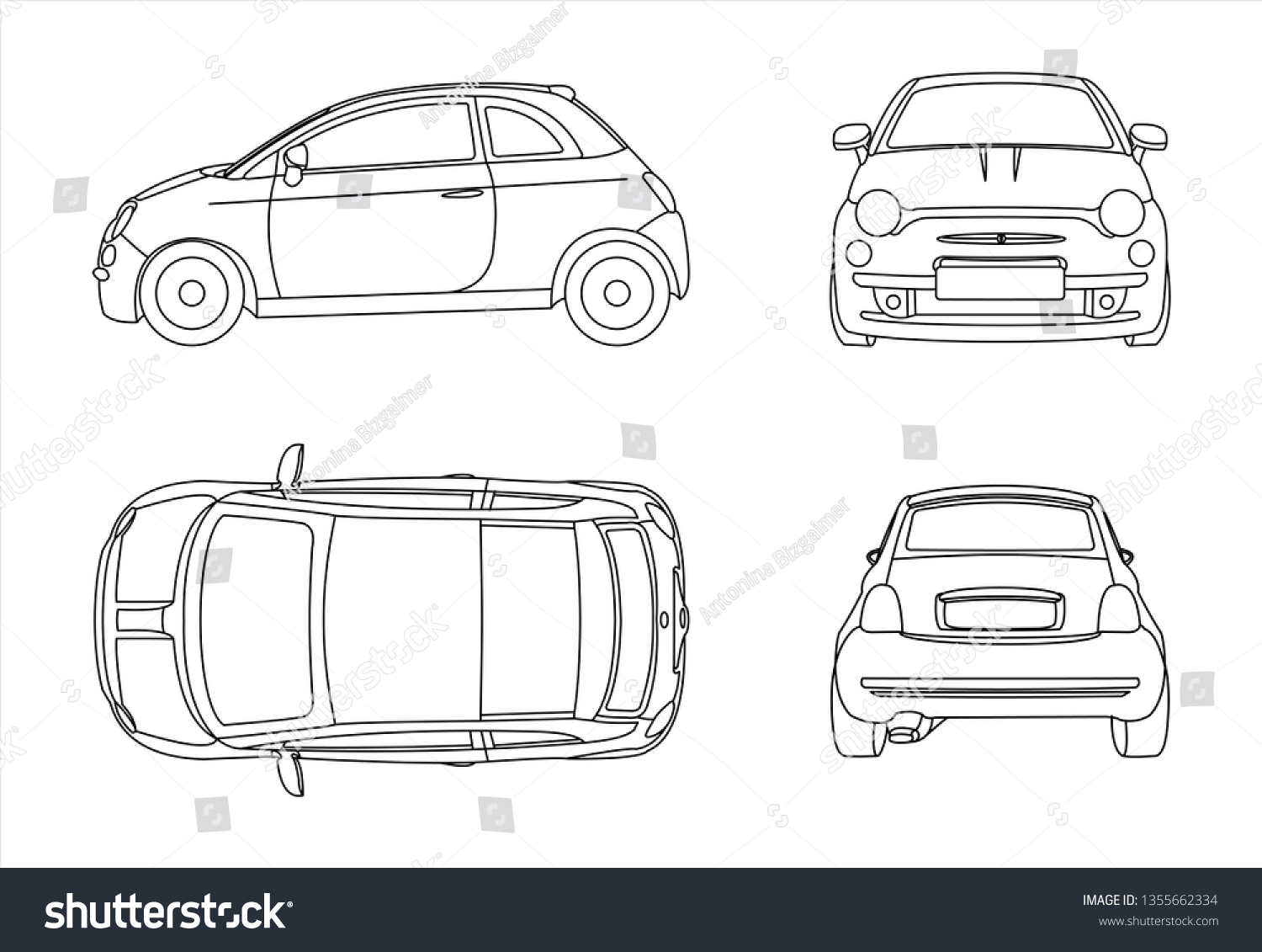 Outline Vector Car Isolated On White Stock Vector (Royalty Free) 1355662334