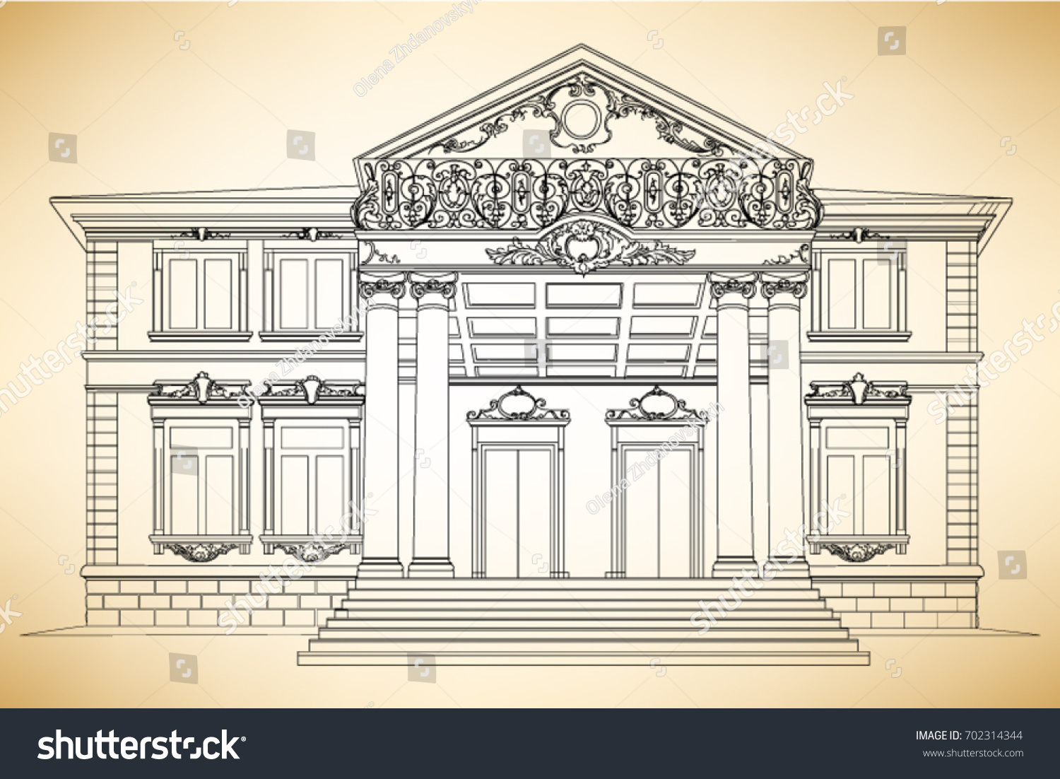 Outline Vector Illustration Old Building Drawing Stock Vector 702314344