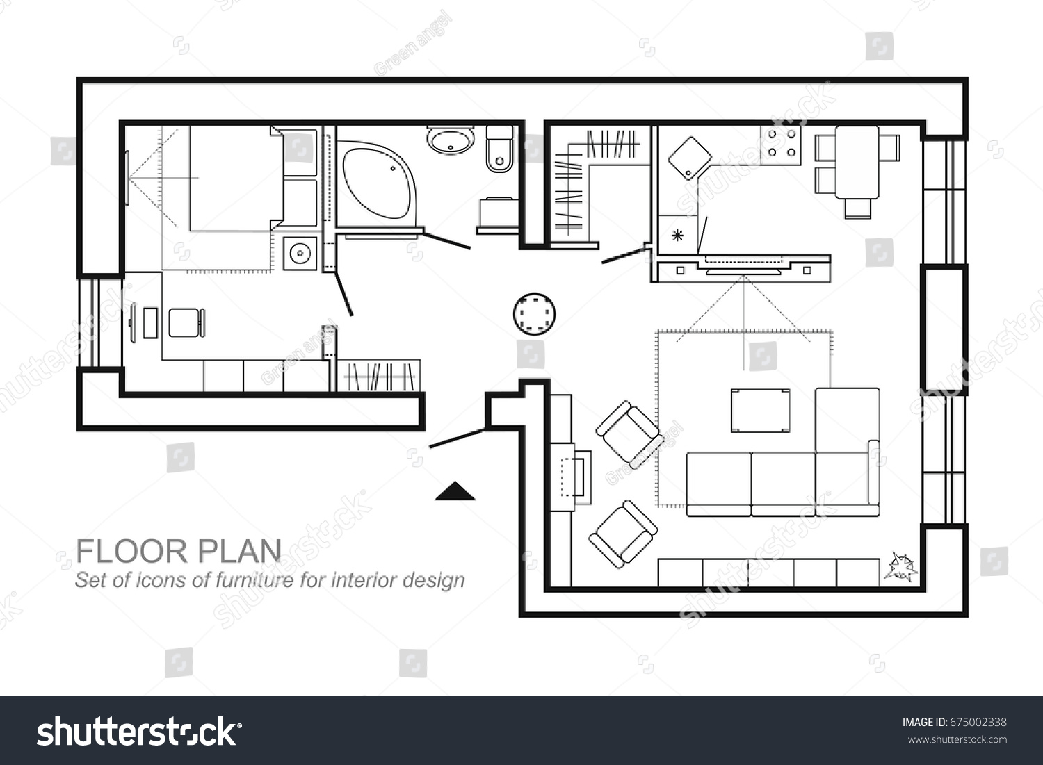 Outline Vector Simple Furniture Plan Floor Stock Vector