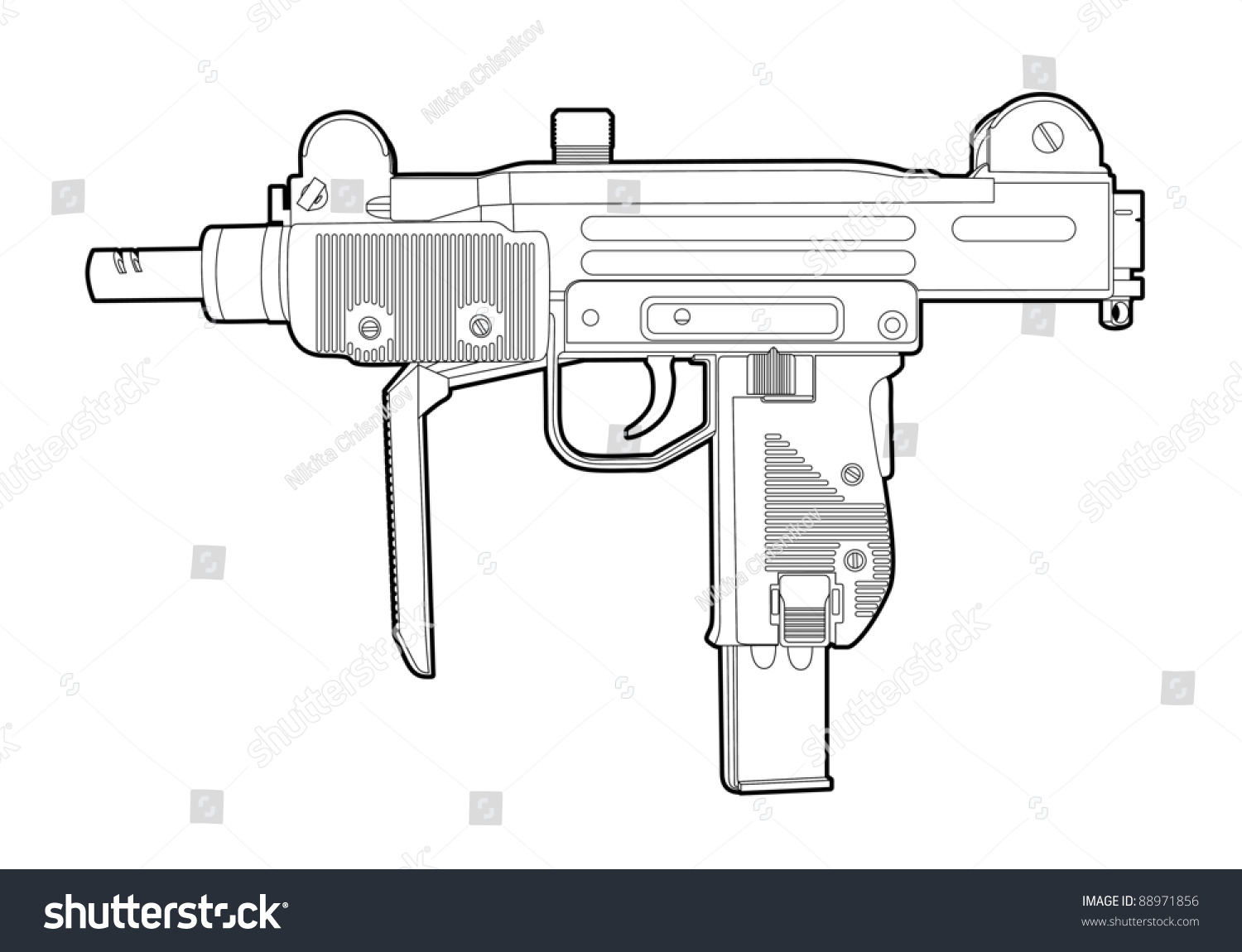 Outline Vector Uzi On White Background - 88971856 : Shutterstock