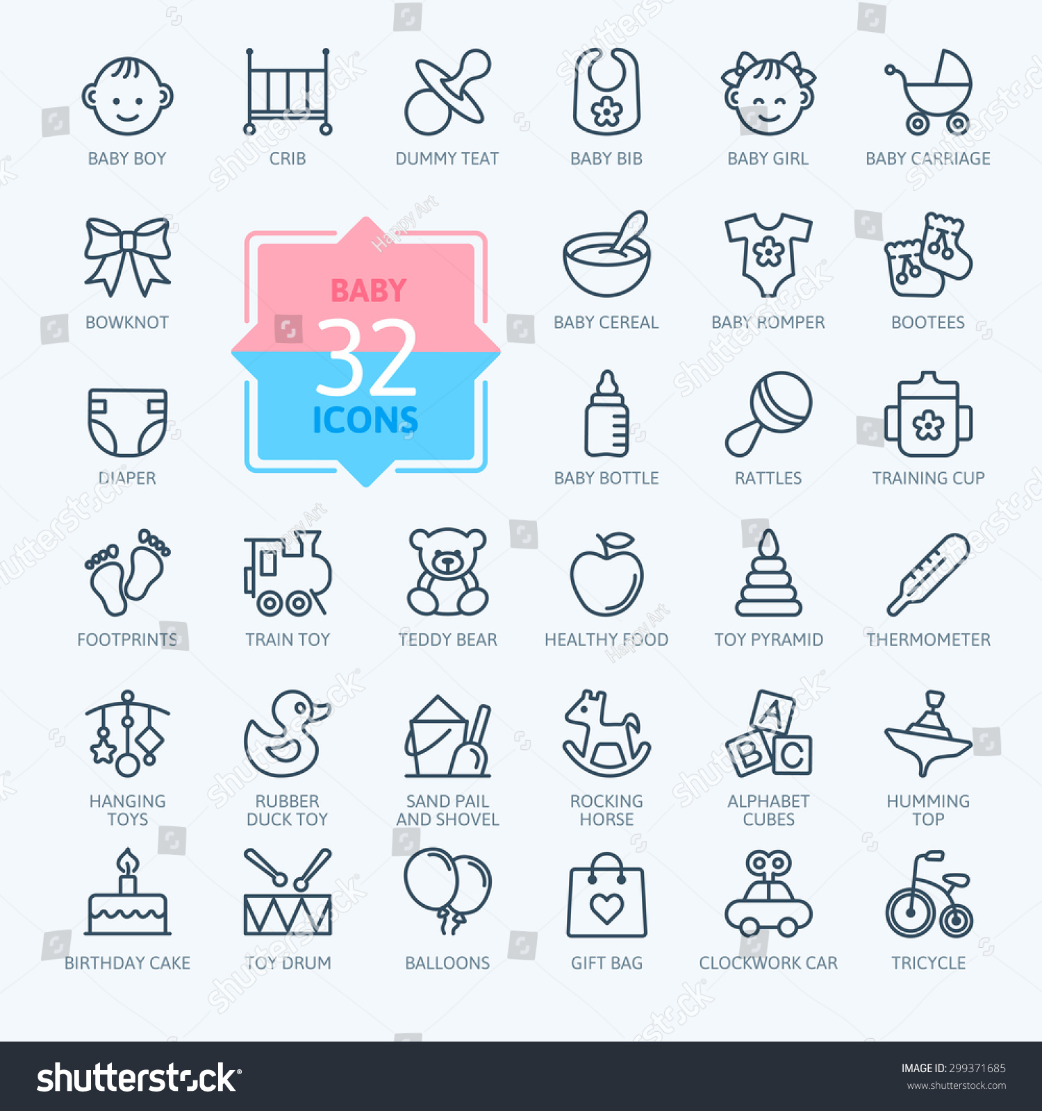 SVG of Outline web icon set. Baby toys, feeding and care svg