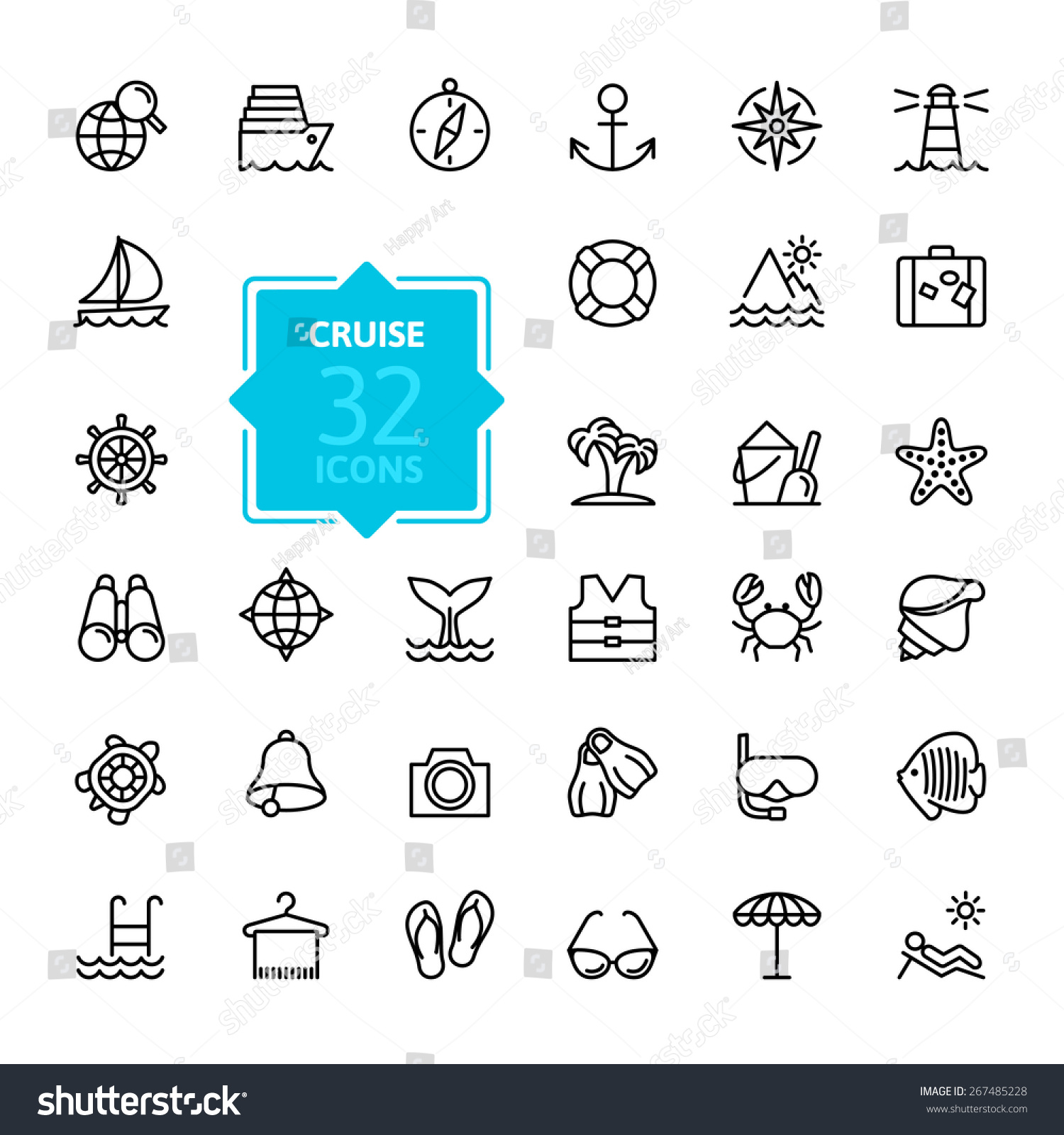 SVG of Outline web icon set - journey, vacation, cruise  svg