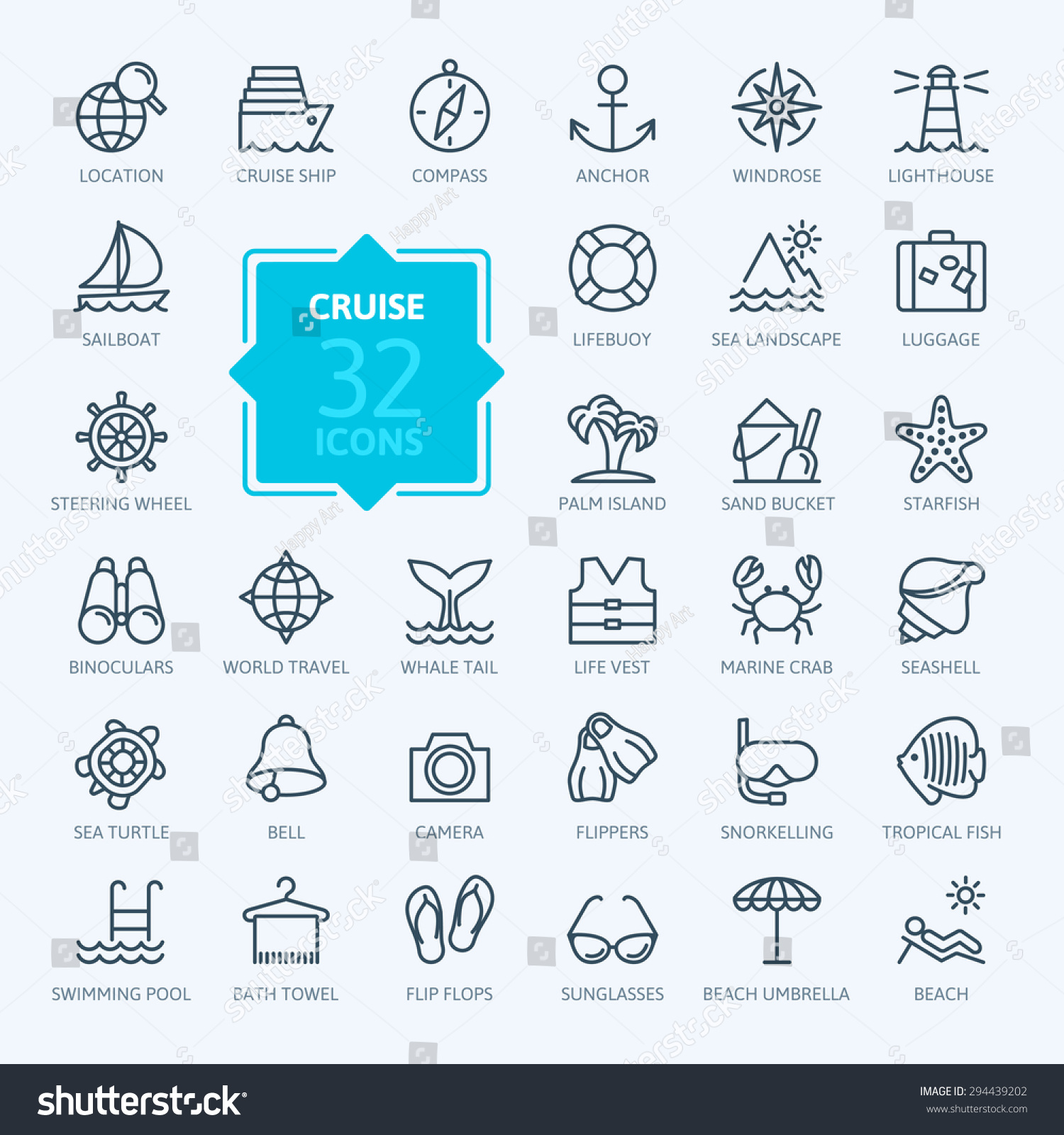 SVG of Outline web icon set - journey, vacation, cruise svg