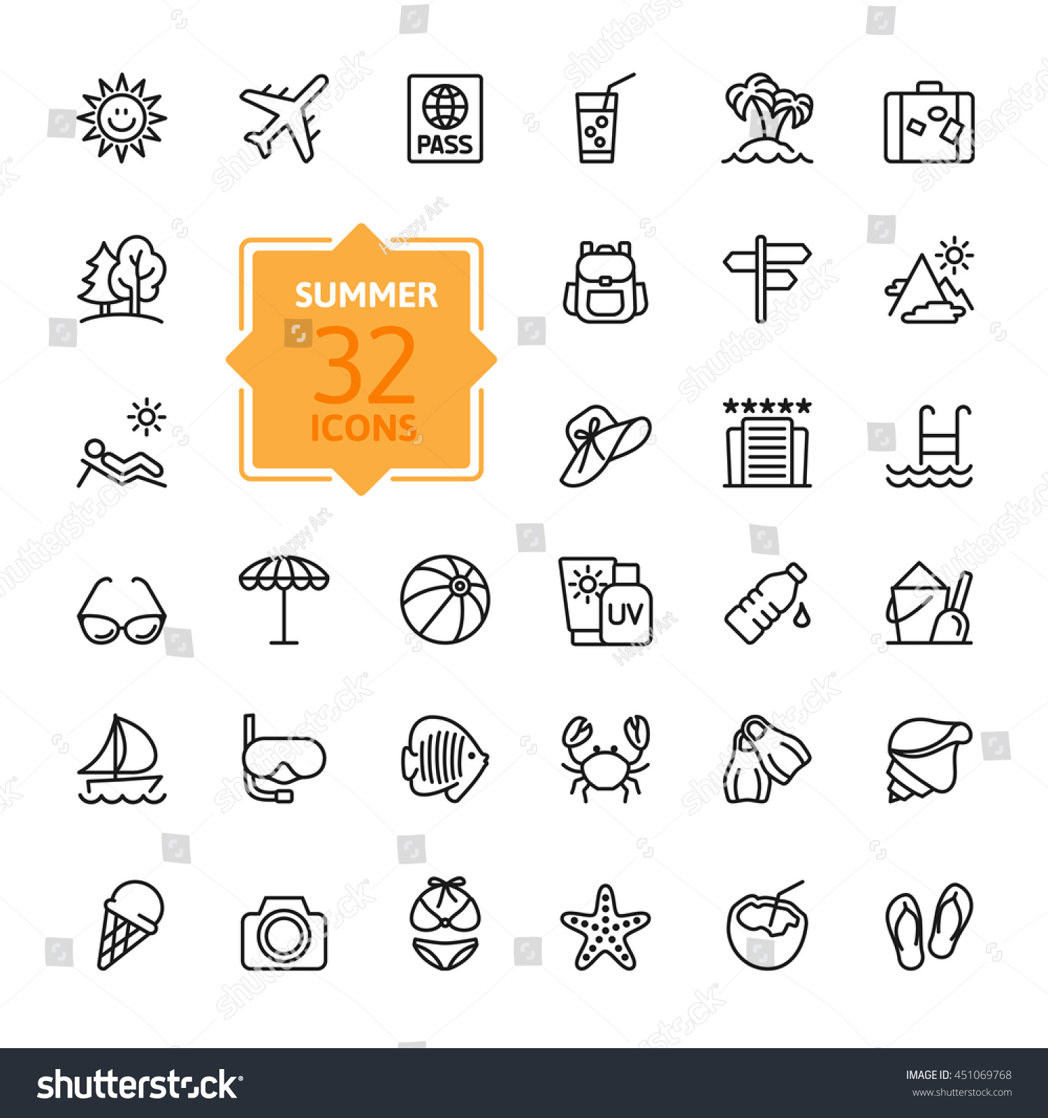 SVG of Outline web icon set - summer, vacation, beach svg
