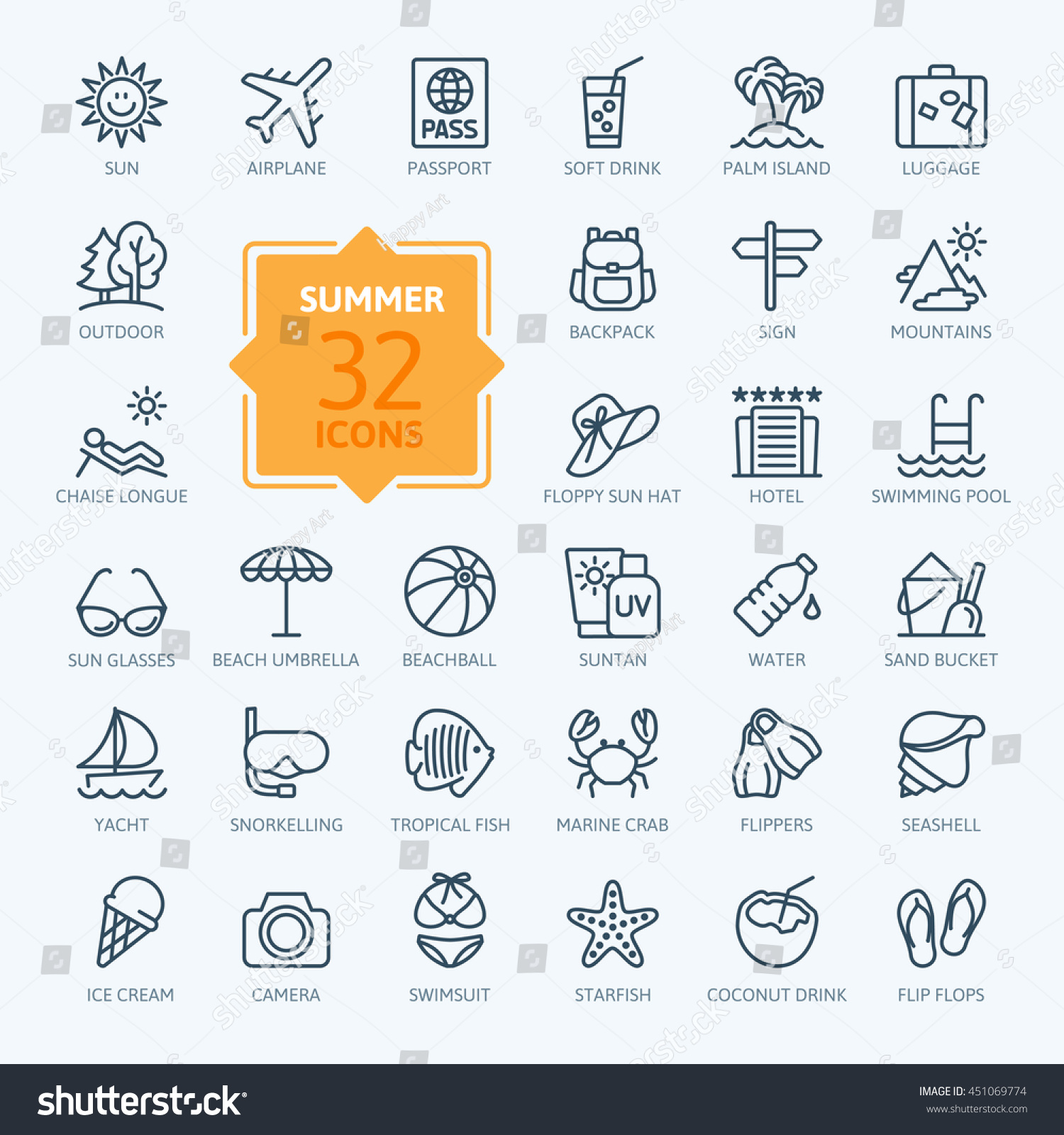 SVG of Outline web icon set - summer, vacation, beach svg