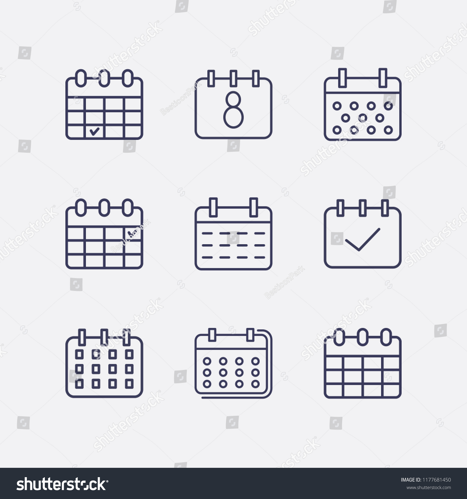 Outline 9 Week Icon Set Calendar Stock Vector (Royalty Free) 1177681450