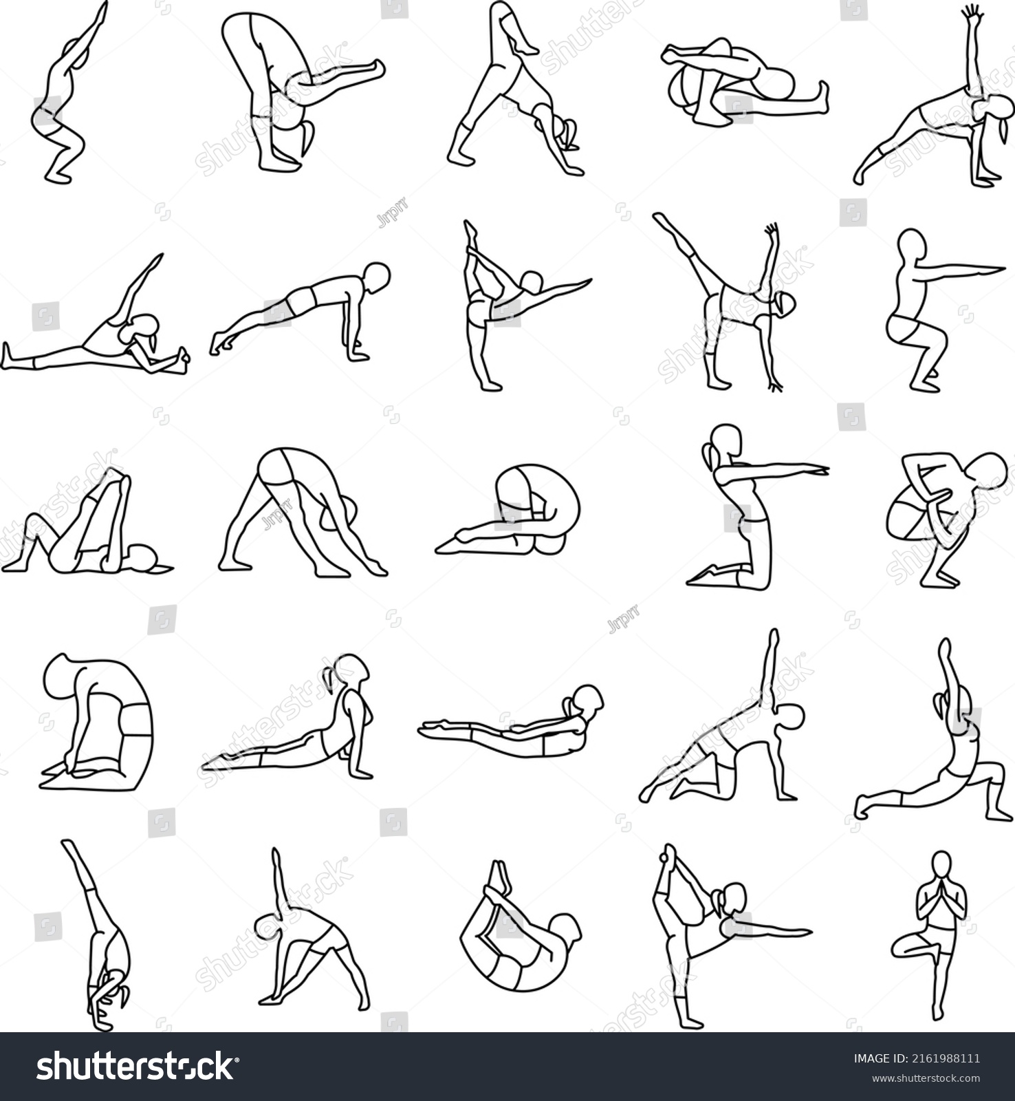 Outline Yoga Poses Set Set Yoga Stock Vector (Royalty Free) 2161988111 ...